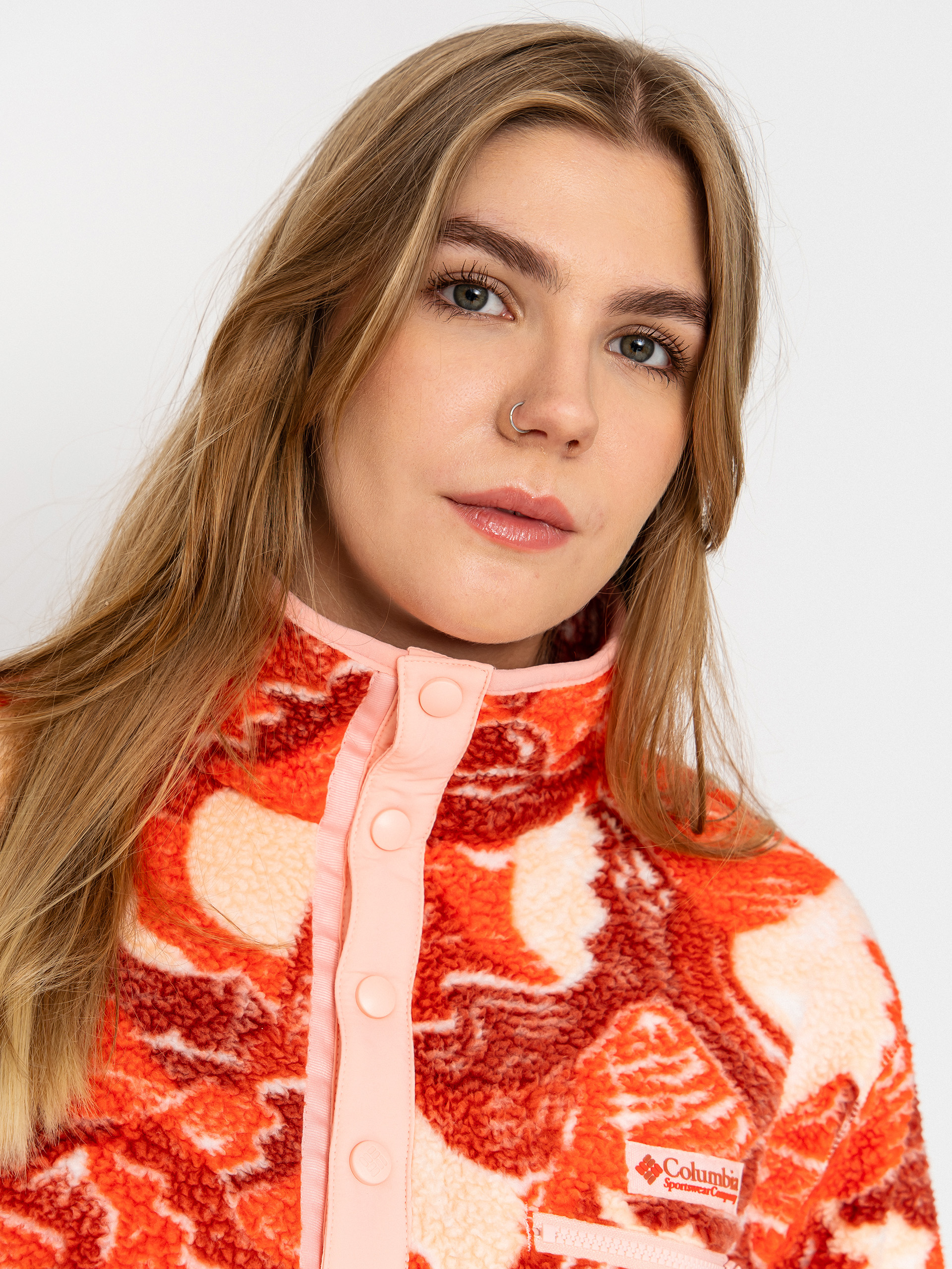 Dámsky Flísová mikina Columbia Helvetia II Printed Cropped Half Snap (poppy red/sunscape)