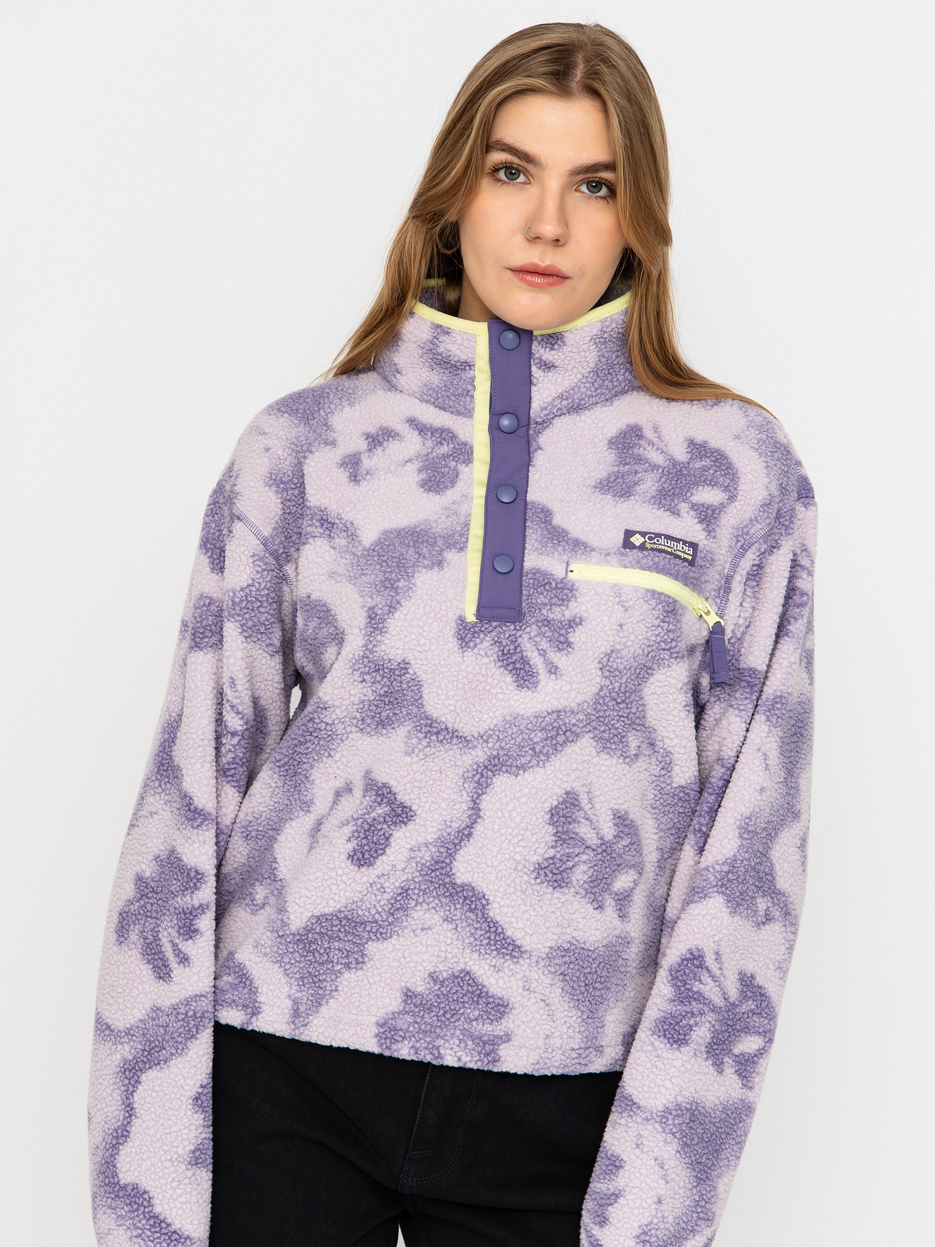 Flu00edsovu00e1 mikina Columbia Helvetia II Printed Cropped Half Snap Wmn (stormwatch/sprayflower)