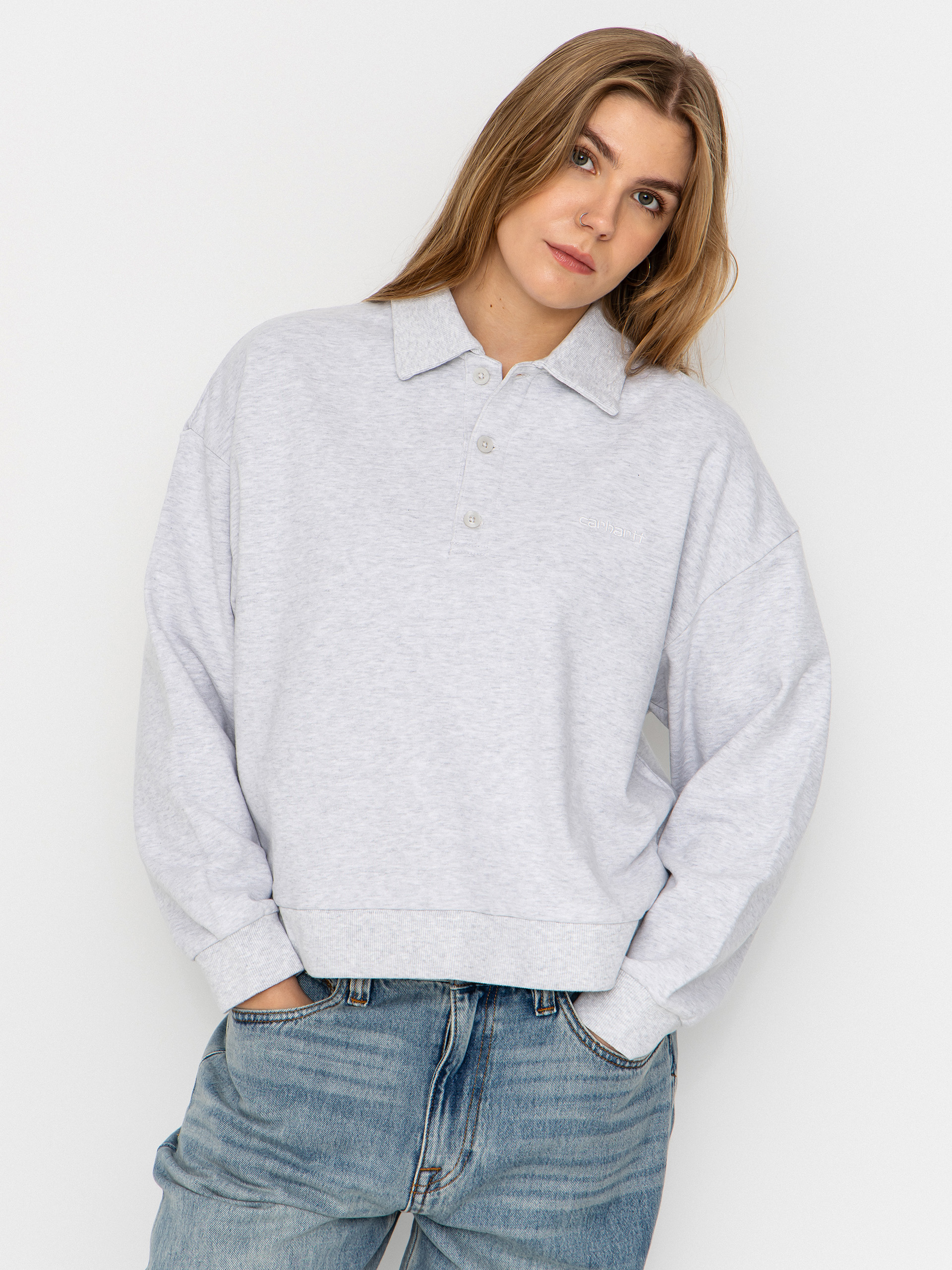 Mikina Carhartt WIP Brenta Polo Wmn (ash heather/white)