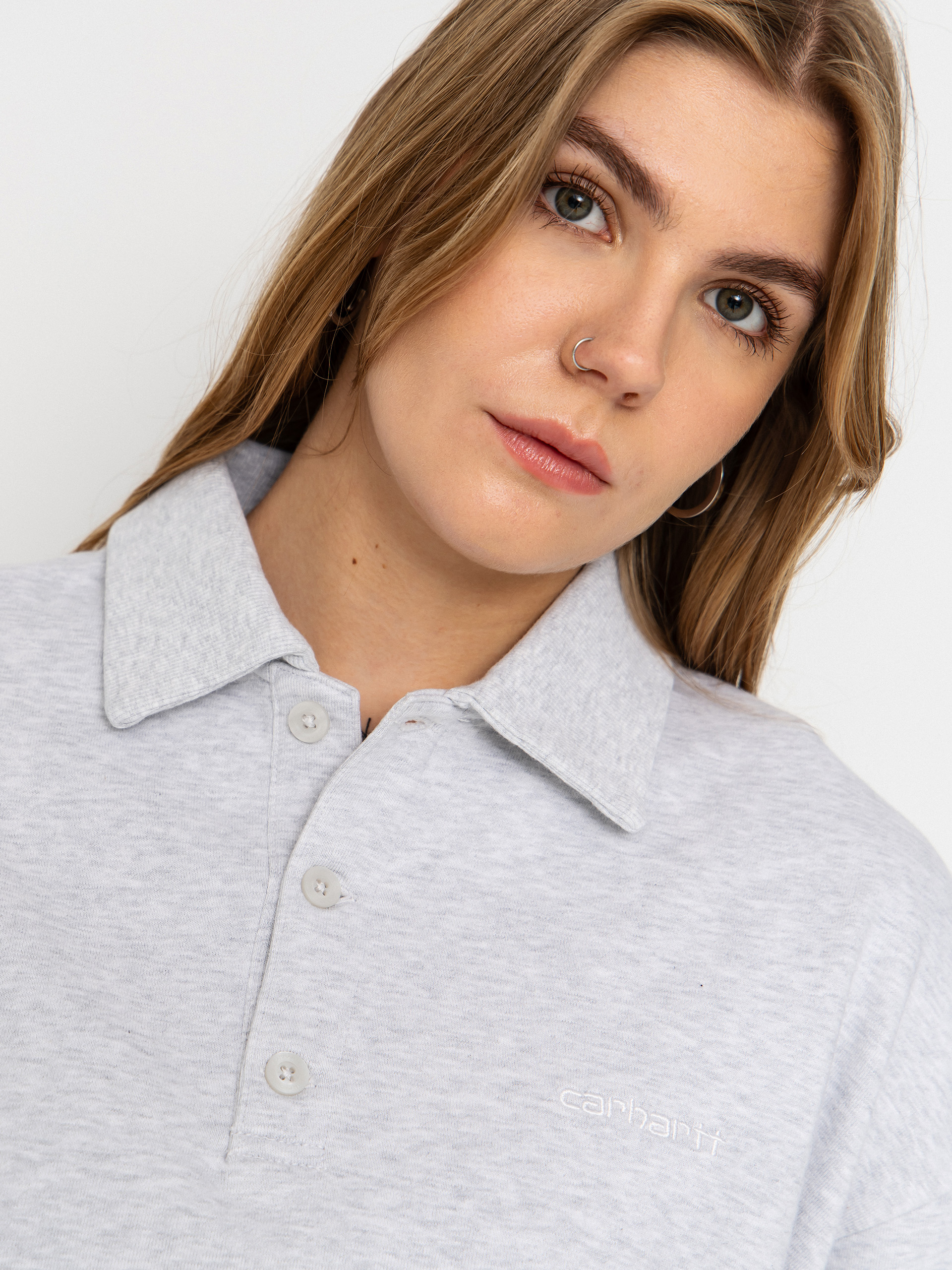 Mikina Carhartt WIP Brenta Polo Wmn (ash heather/white)