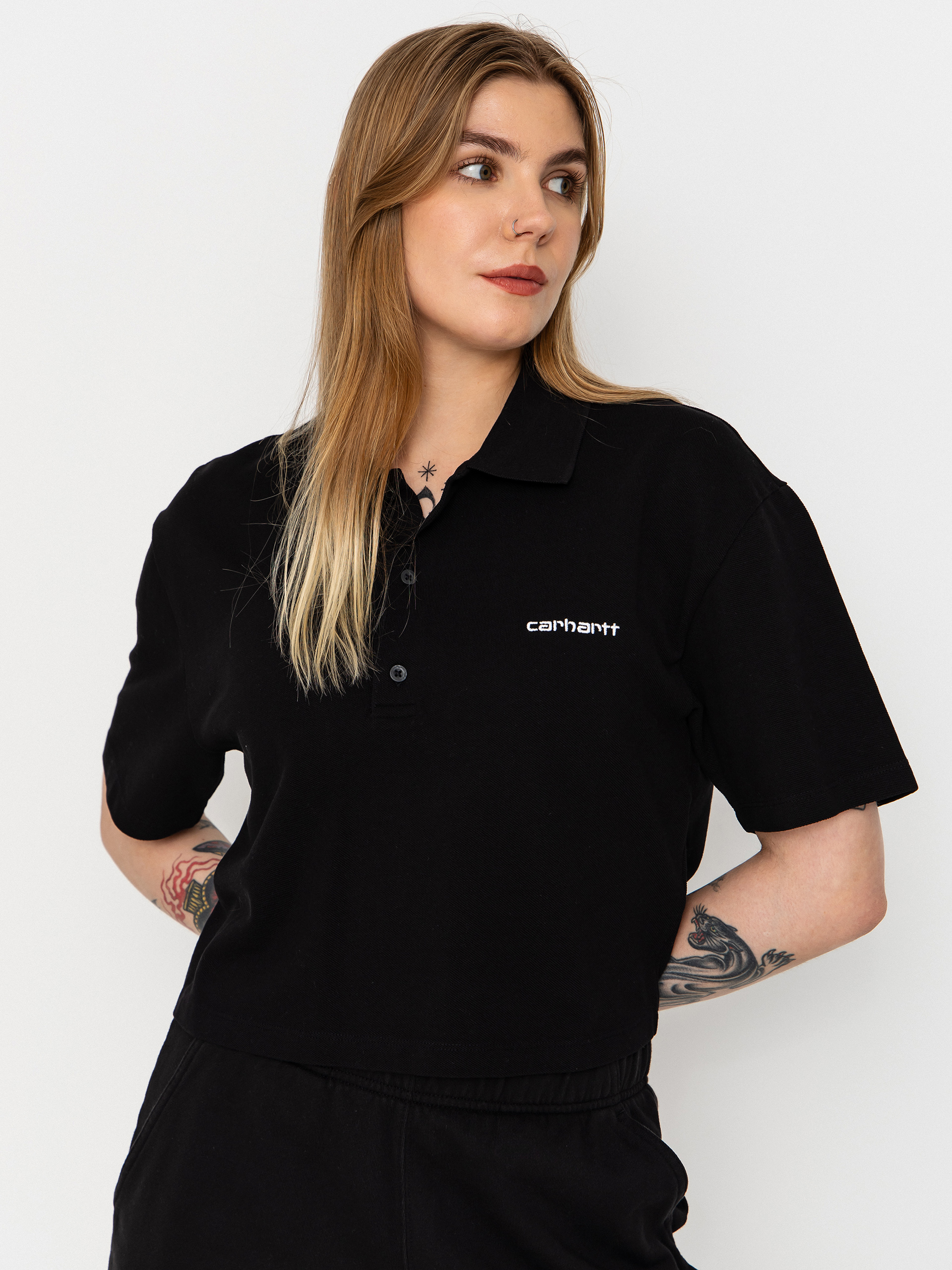 Tričko Carhartt WIP Script Polo Wmn (black/white)