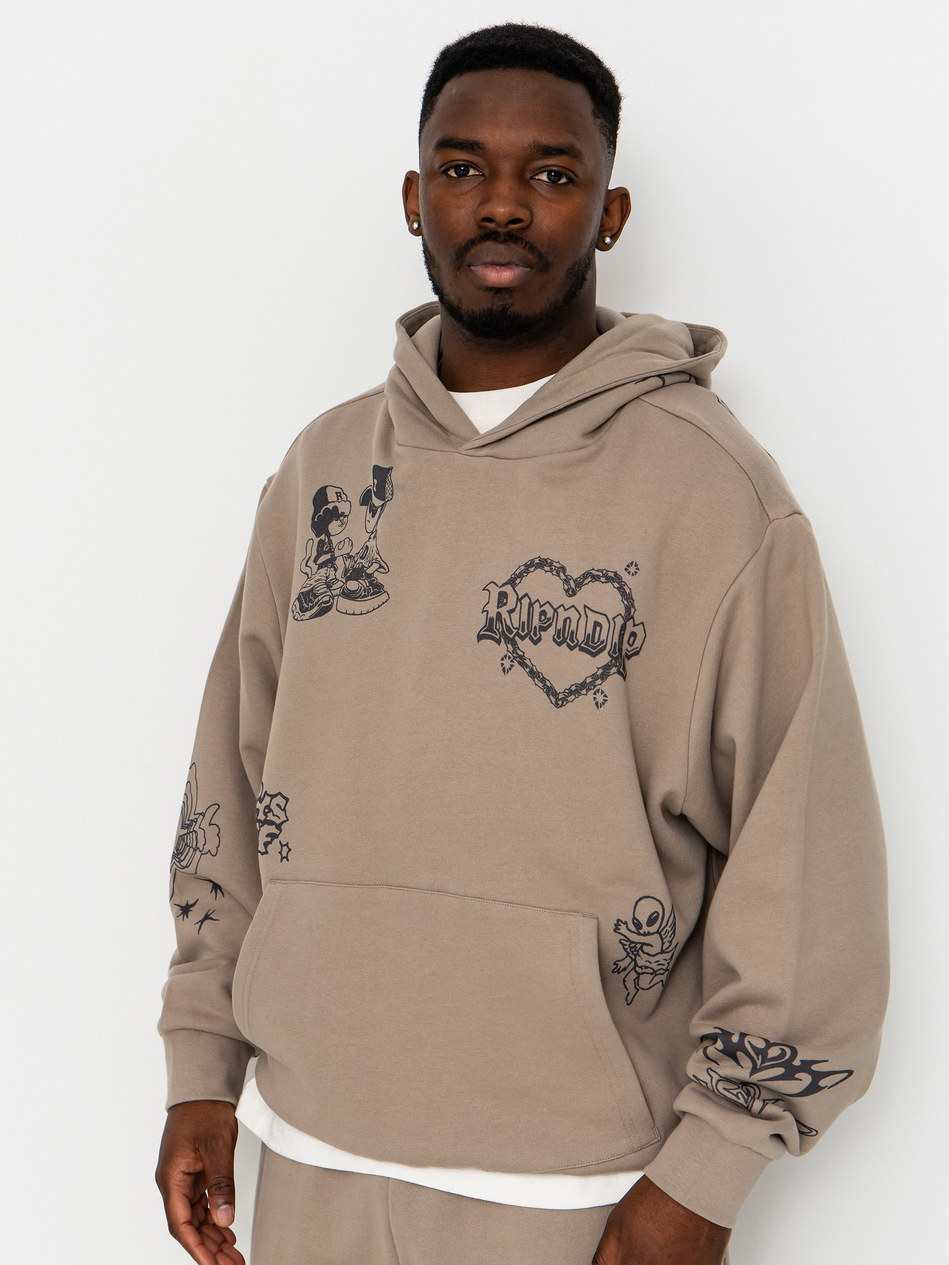Mikina s kapucňou RipNDip Westside Distressed HD (dark sand wash)