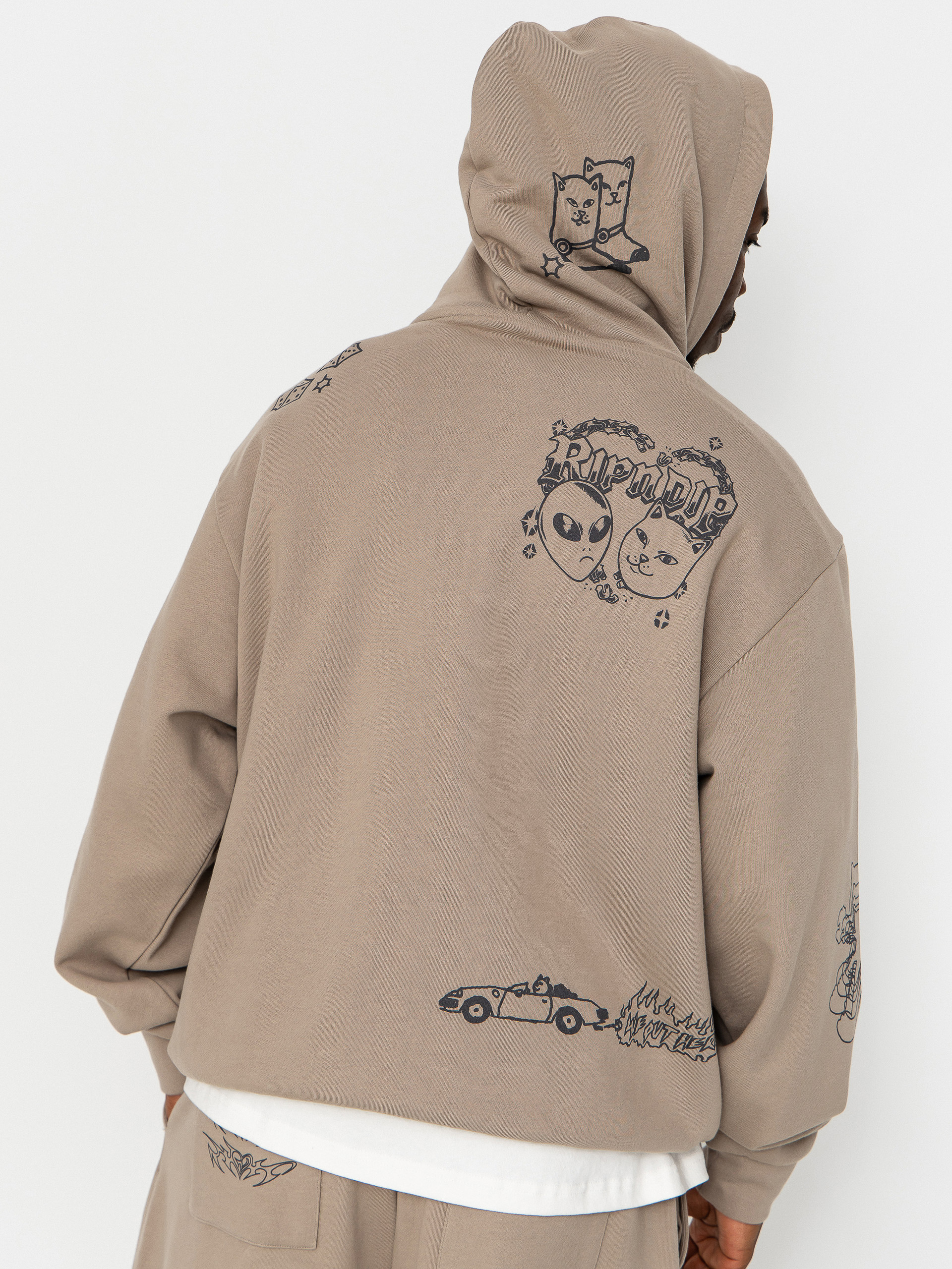 Mikina s kapucňou RipNDip Westside Distressed HD (dark sand wash)