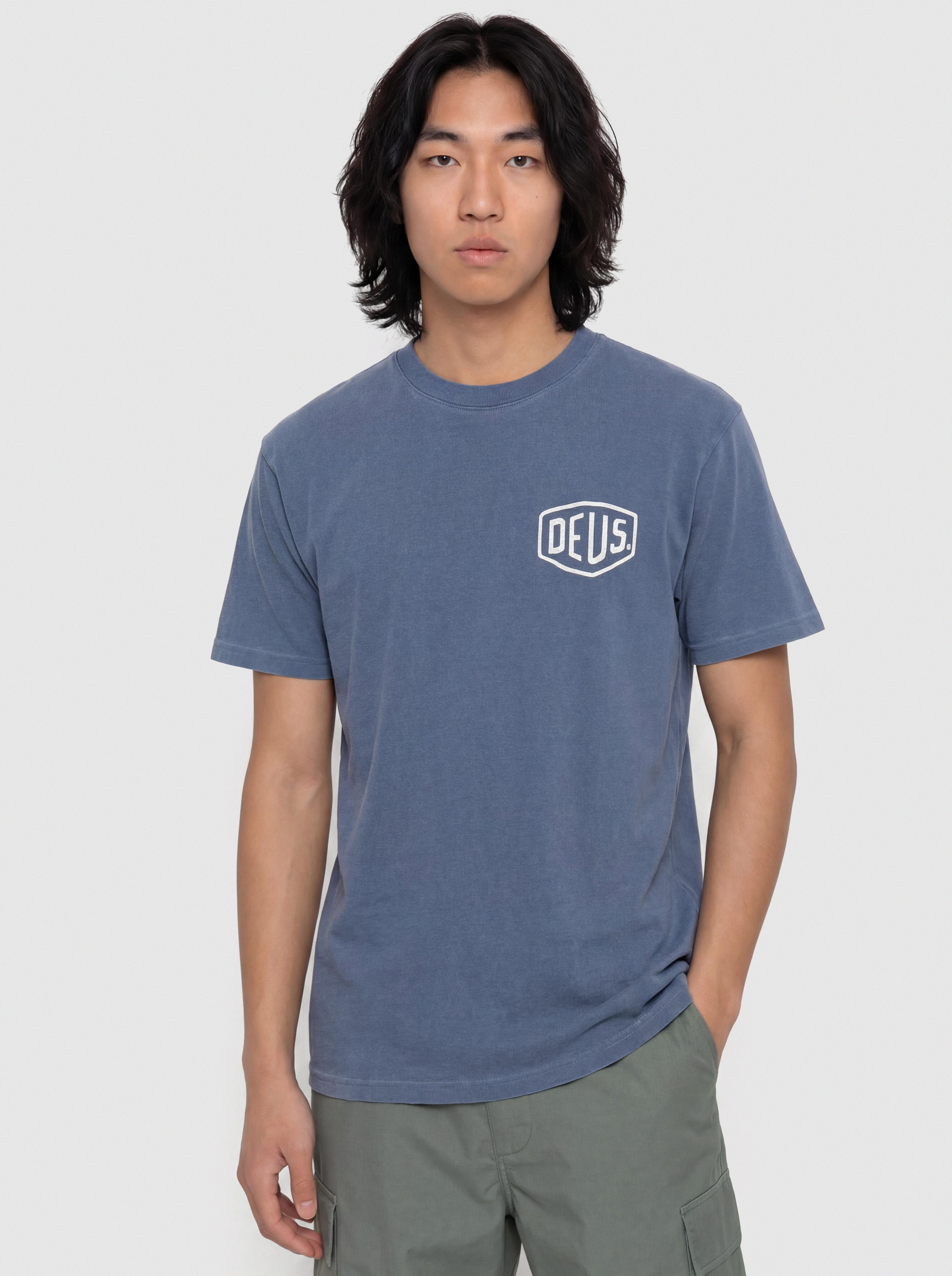 Tričko Deus Ex Machina Shield Garment Dyed (mechanic blue)