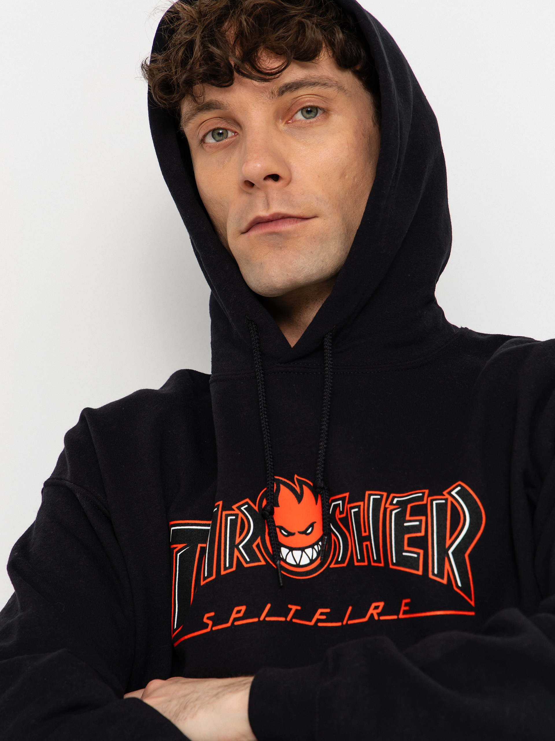 Mikina s kapucňou Thrasher x Spitfire Big Head Outline HD (black)