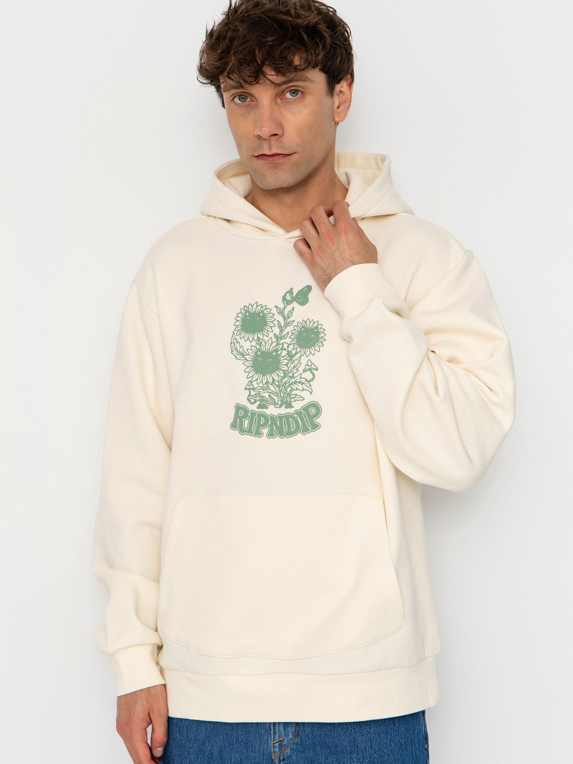 Mikina s kapucňou RipNDip Where The Flowers Bloom HD (bone)