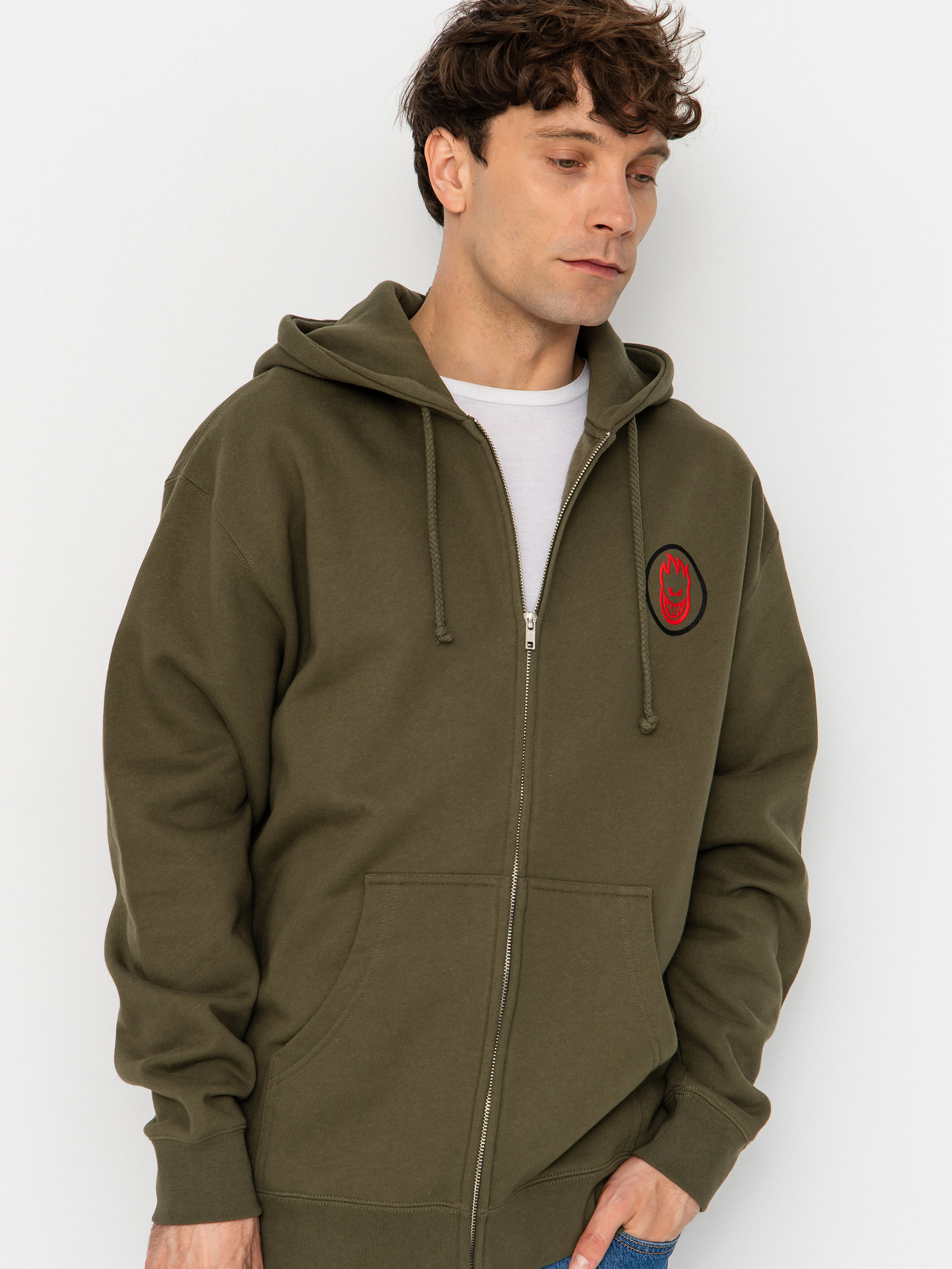 Mikina s kapucňou Spitfire Classic Swirl Overlay ZHD (army w/black red prints)