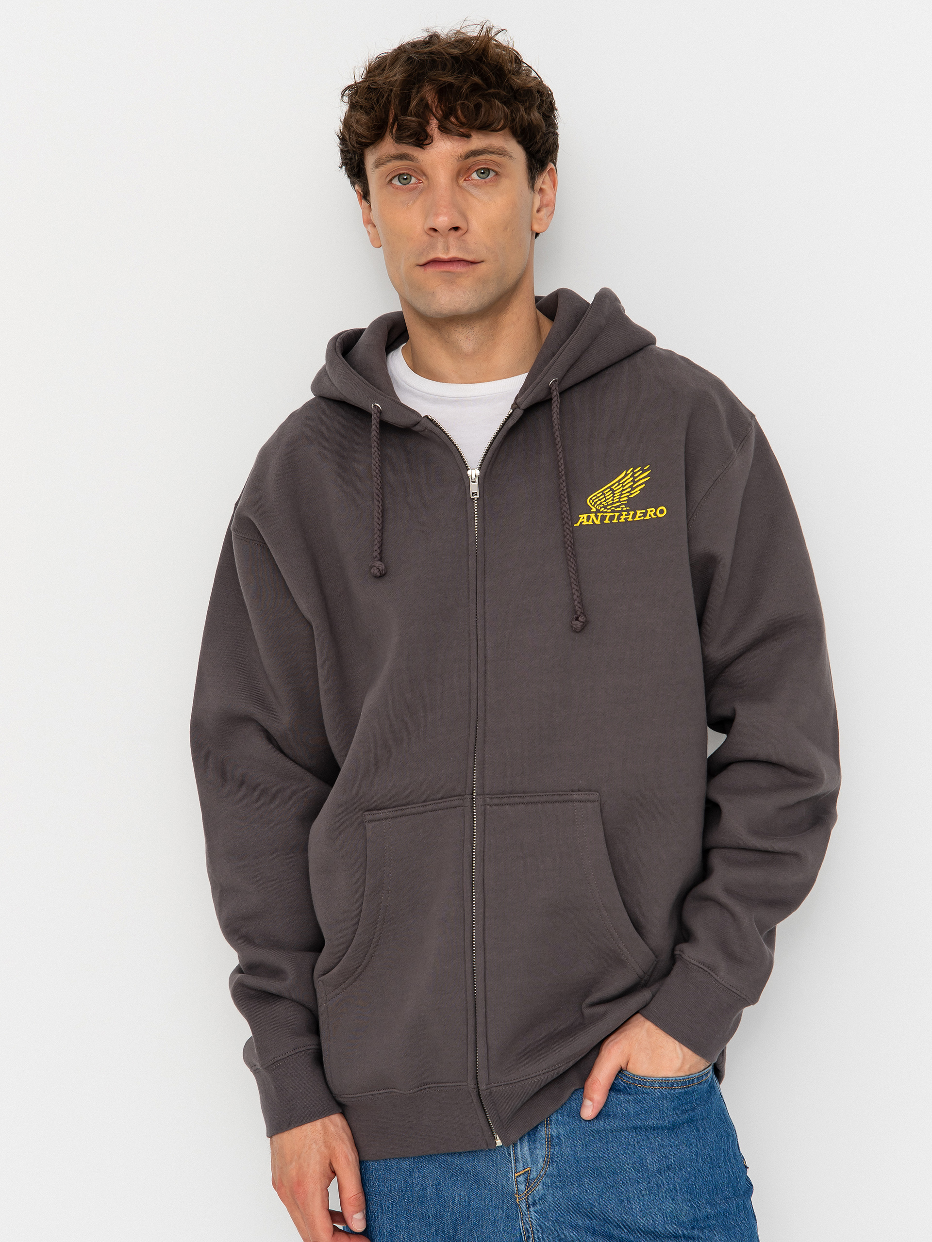 Mikina s kapucňou Antihero Motorized Emb ZHD (charcoal w/yellow embroidery)