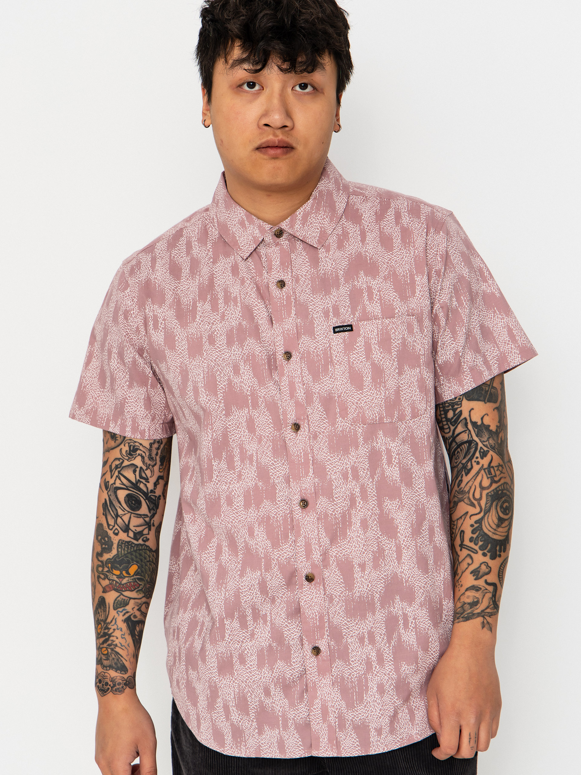 Košeľa Brixton Charter Print (dark pink/silver crackle paint)