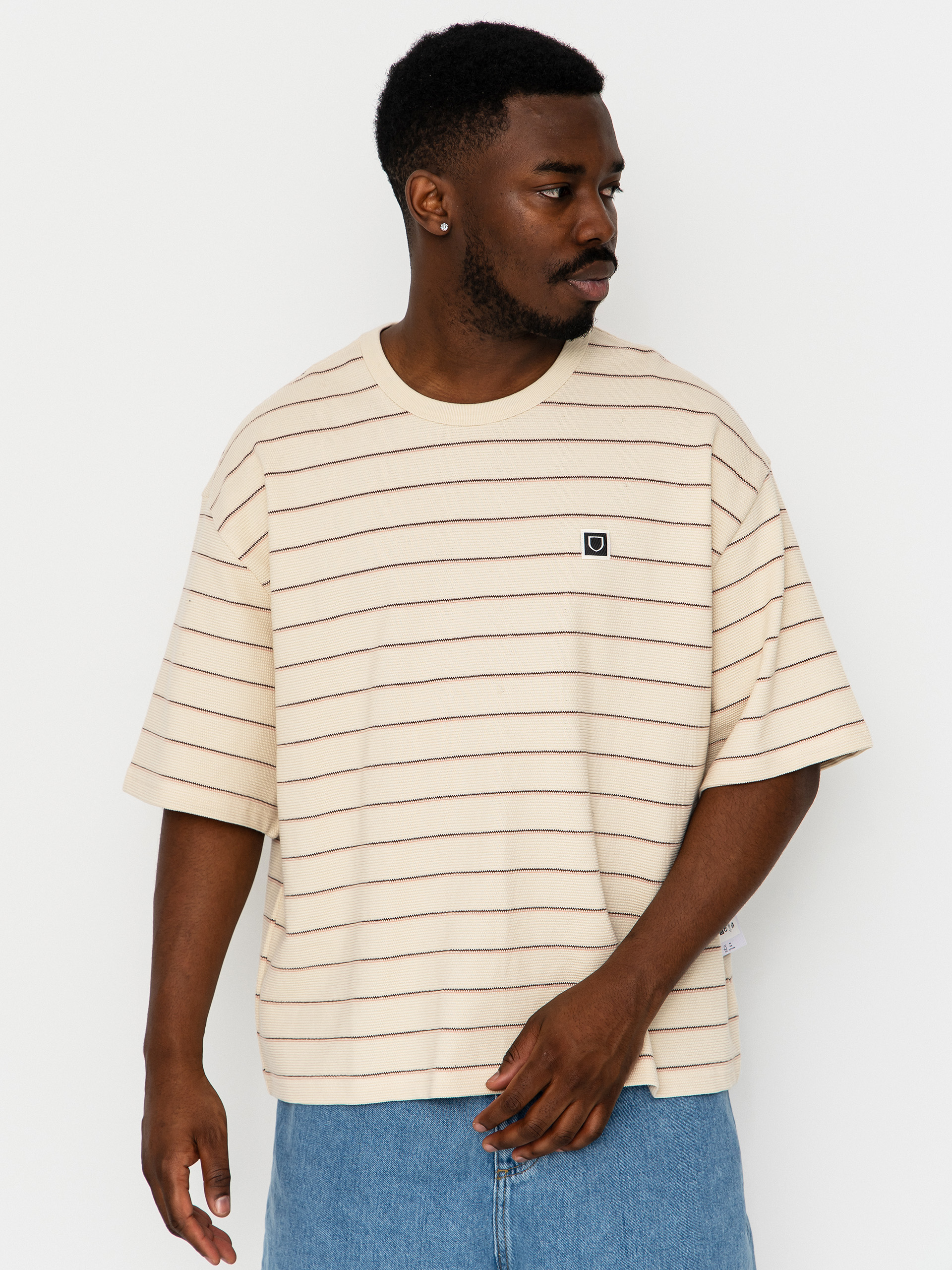 Tričko Brixton Shield Pique Boxy Knit (whitecap/sea foam/pinecone bro)