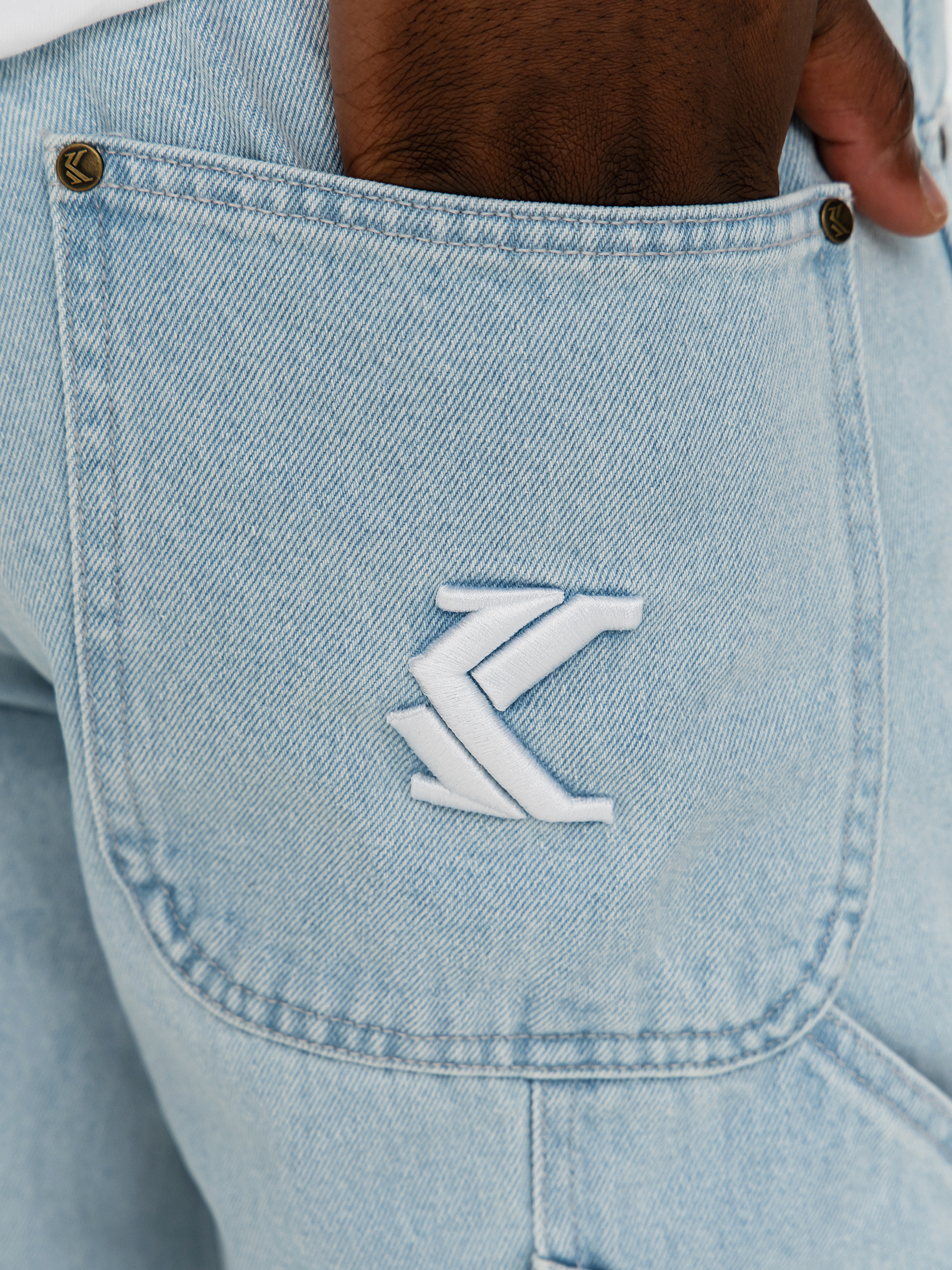 Nohavice Karl Kani Retro Tapered Workwear Denim (bleached blue)