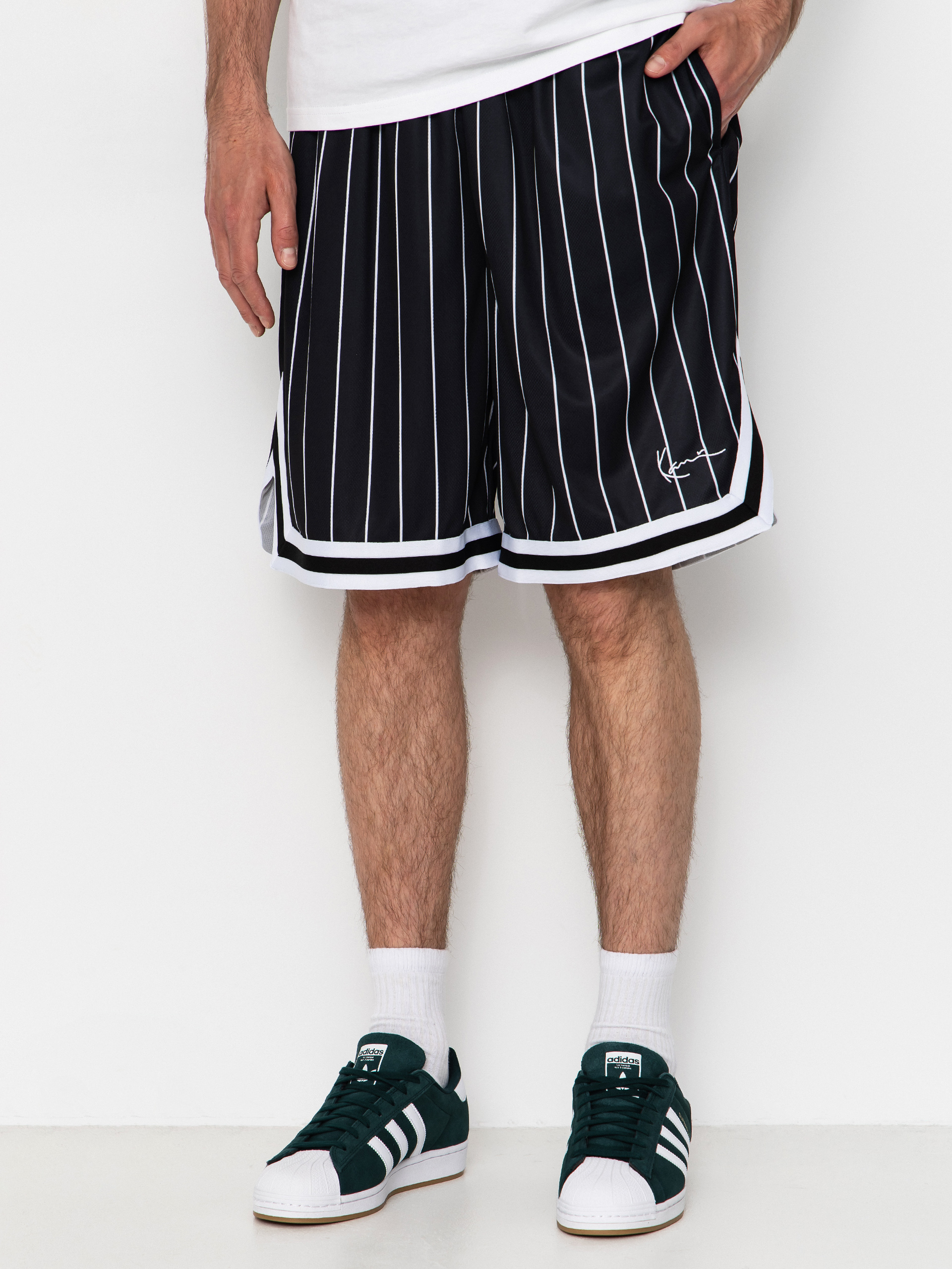 Kraťasy Karl Kani Small Signature Pinstripe Mesh (black/white)