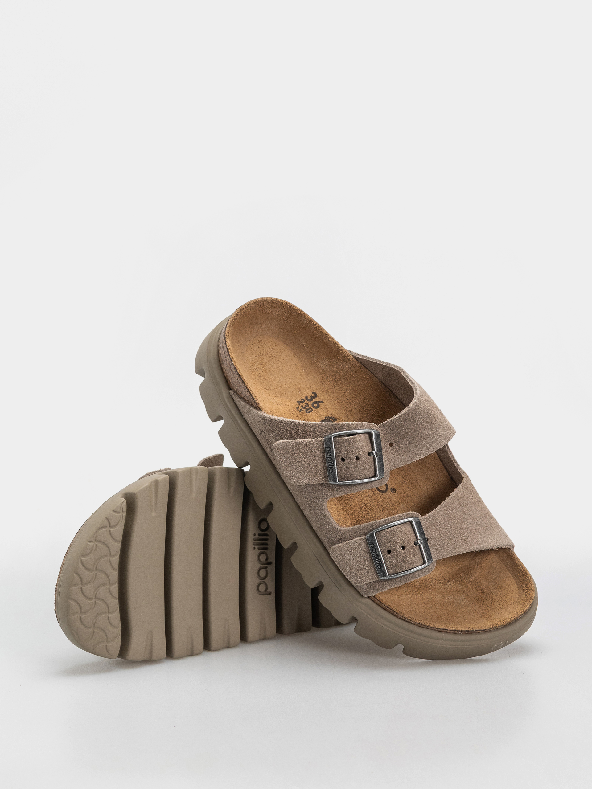 Šľapky Birkenstock Arizona Chunky Suede Leather Narrow Wmn (taupe tonal)