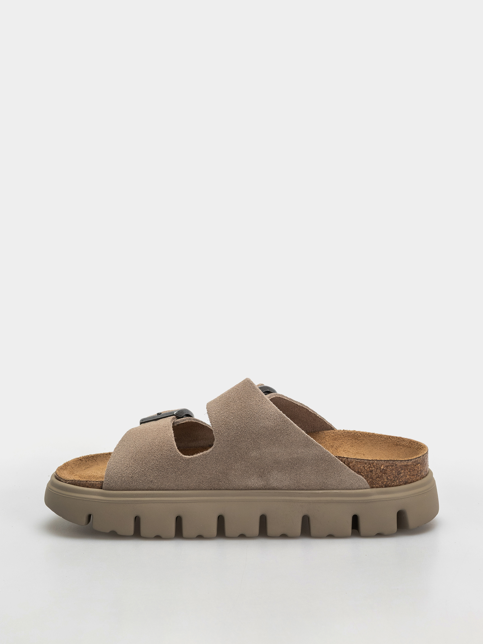 Šľapky Birkenstock Arizona Chunky Suede Leather Narrow Wmn (taupe tonal)