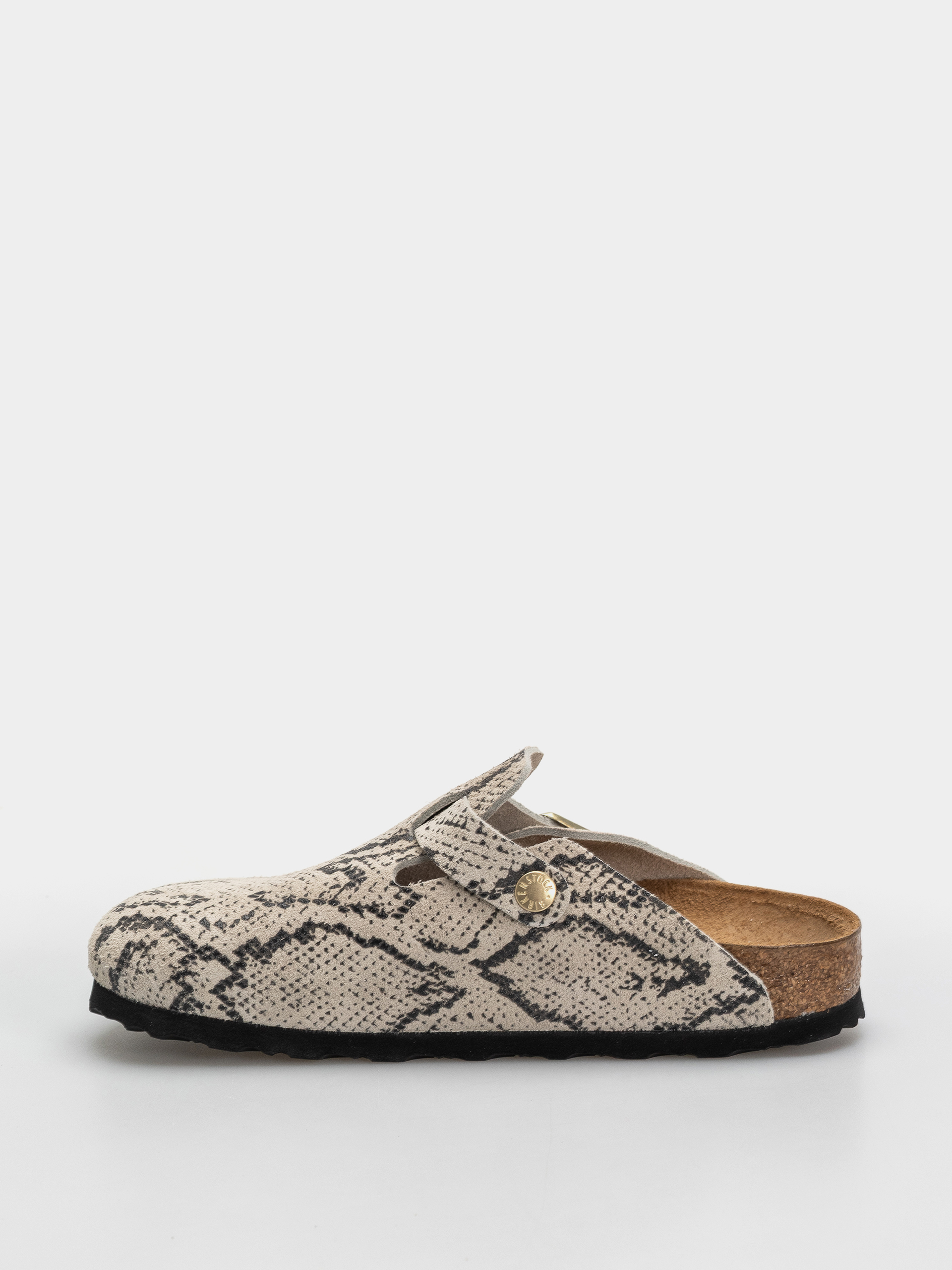 Šľapky Birkenstock Boston Rivet Logo Suede Leather Narrow Wmn (snake oyster)
