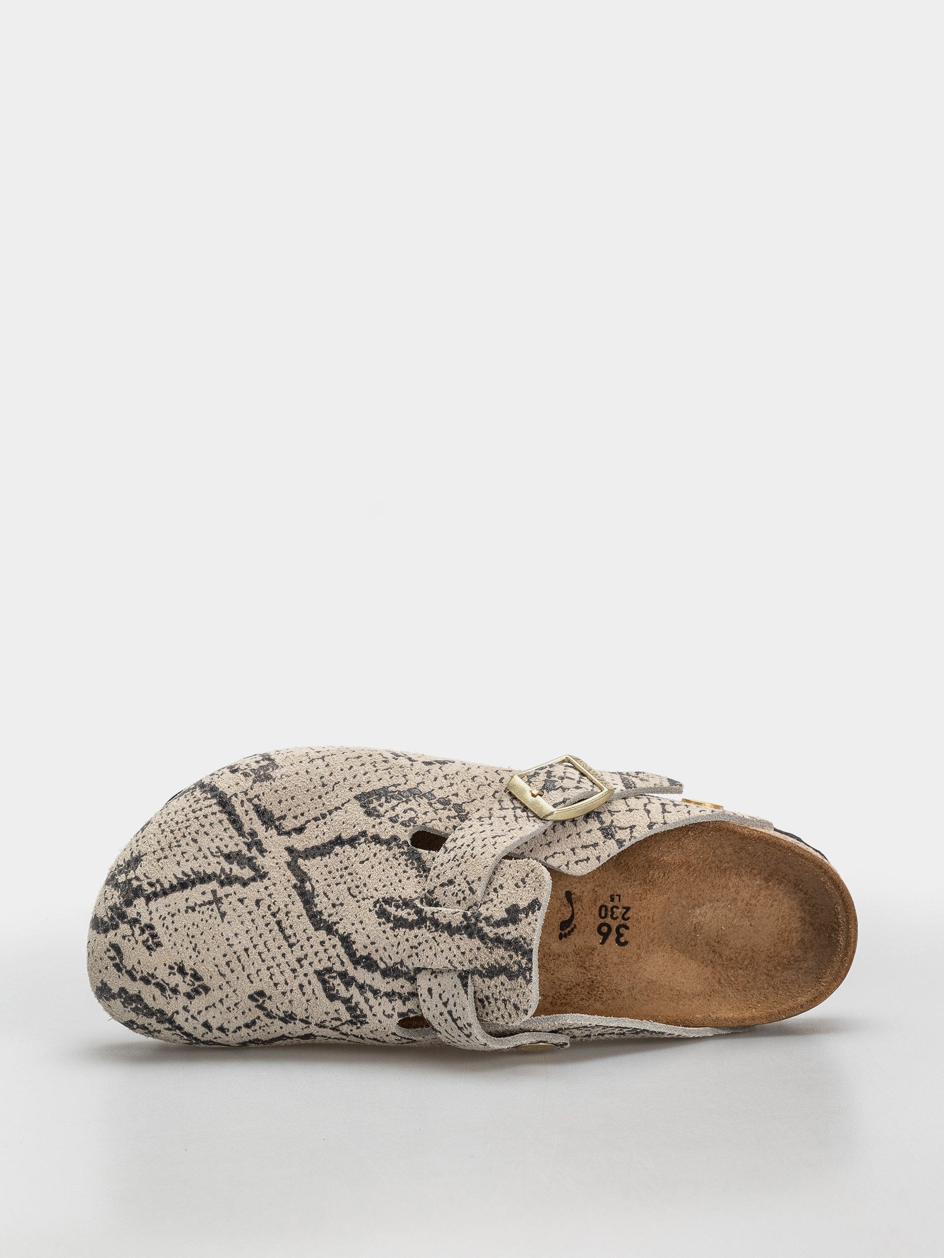 Šľapky Birkenstock Boston Rivet Logo Suede Leather Narrow Wmn (snake oyster)