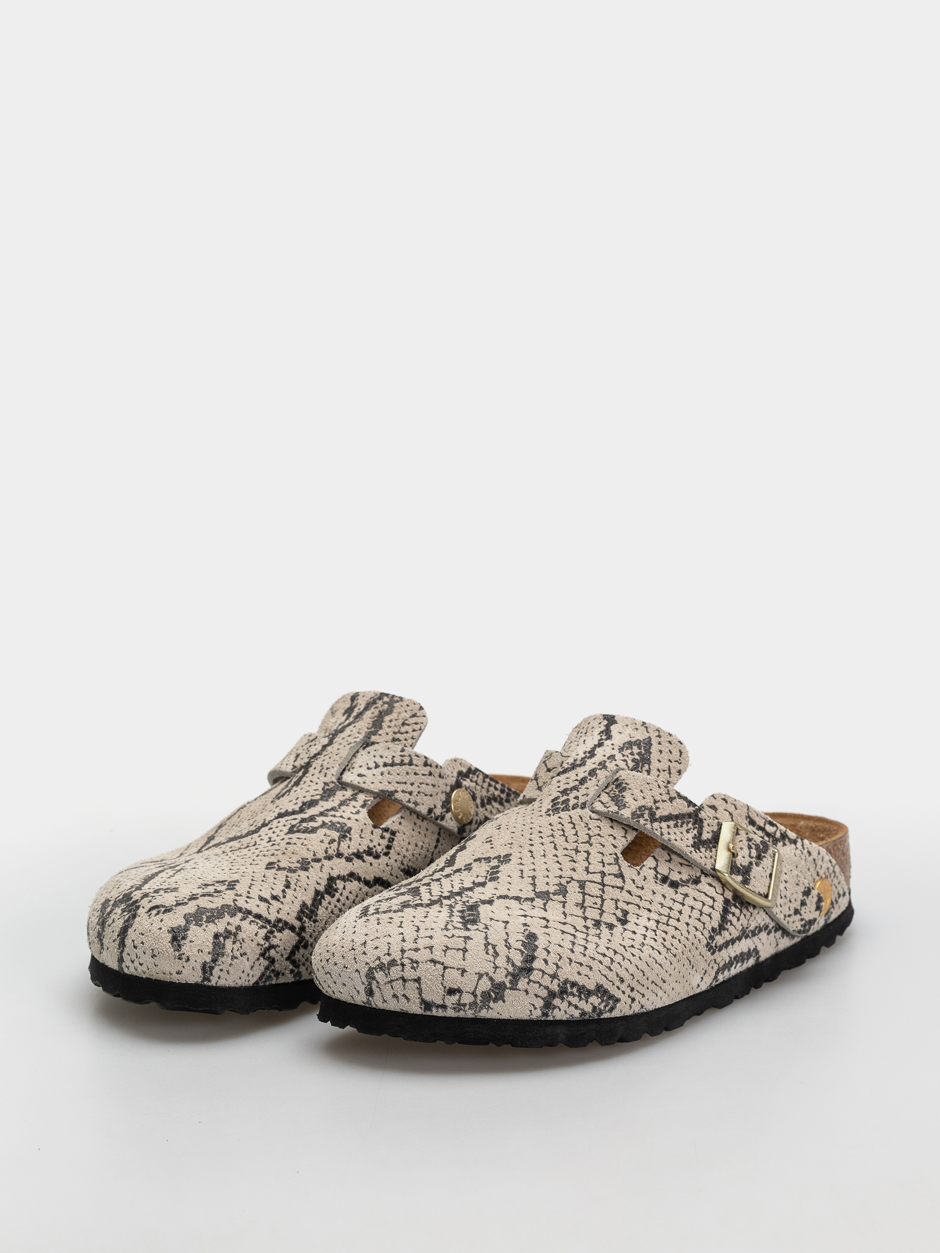 Šľapky Birkenstock Boston Rivet Logo Suede Leather Narrow Wmn (snake oyster)
