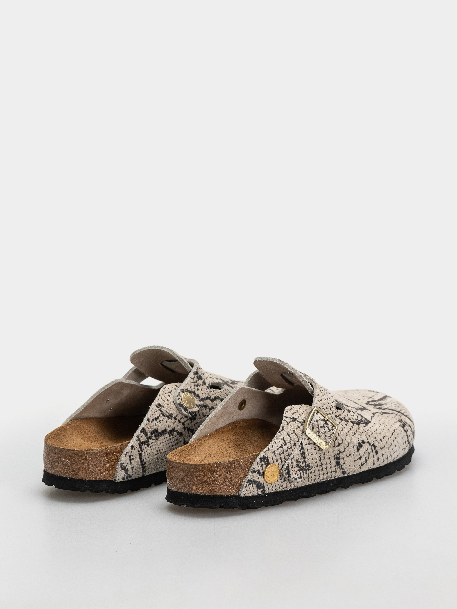 Šľapky Birkenstock Boston Rivet Logo Suede Leather Narrow Wmn (snake oyster)