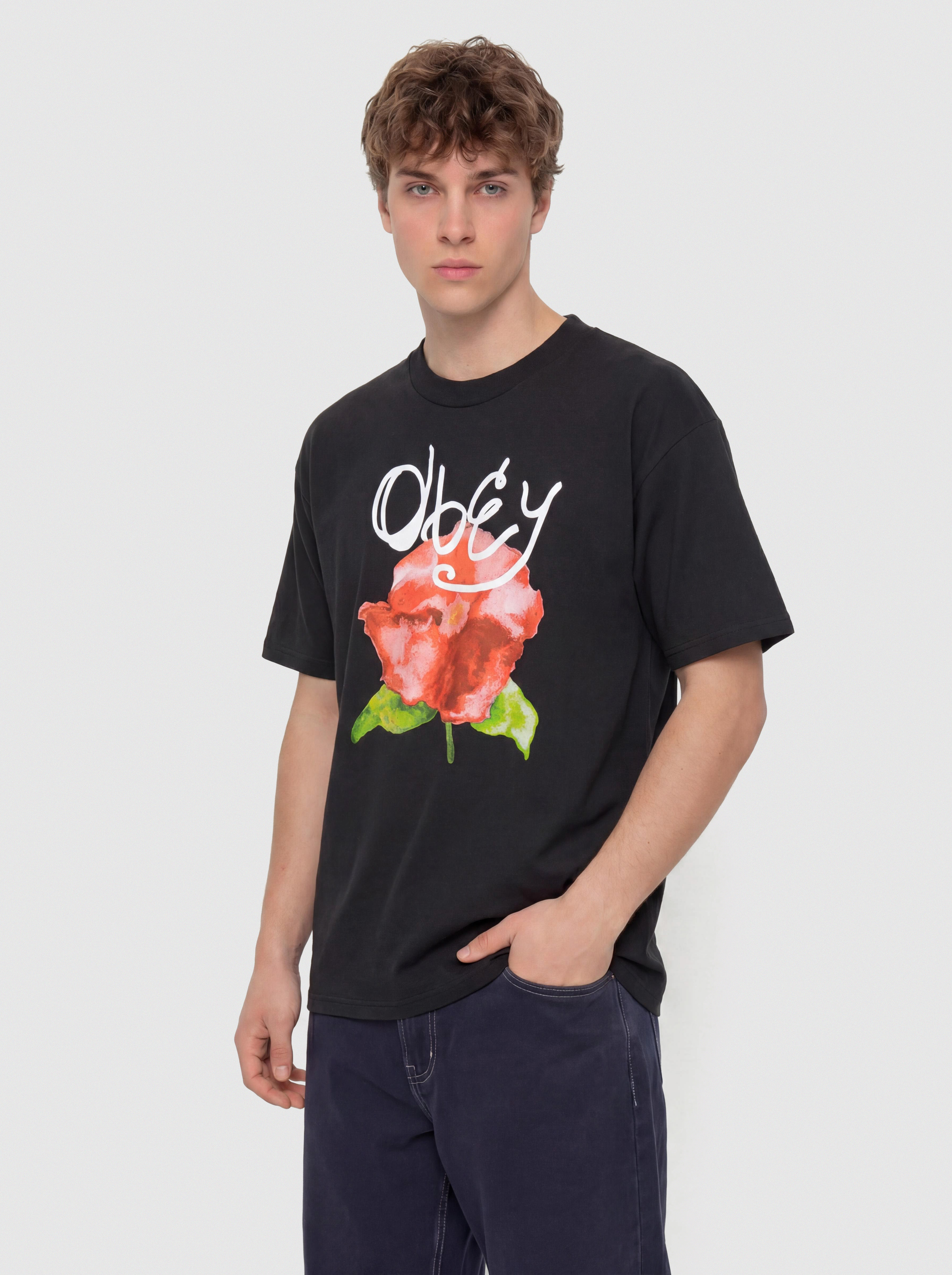 Tričko OBEY Watercolor Poppy (vintage black)