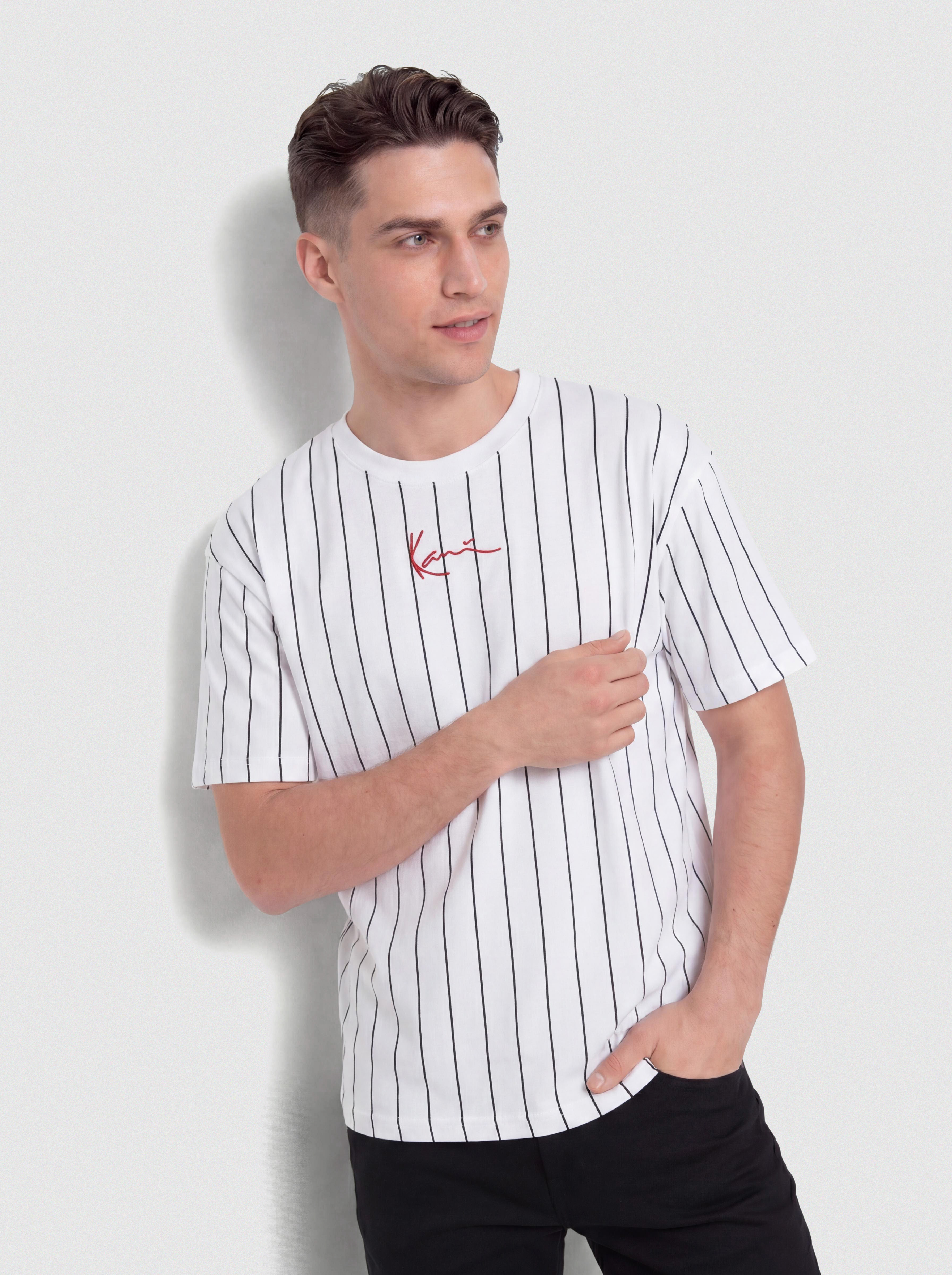 Tričko Karl Kani Small Signature Pinstripe