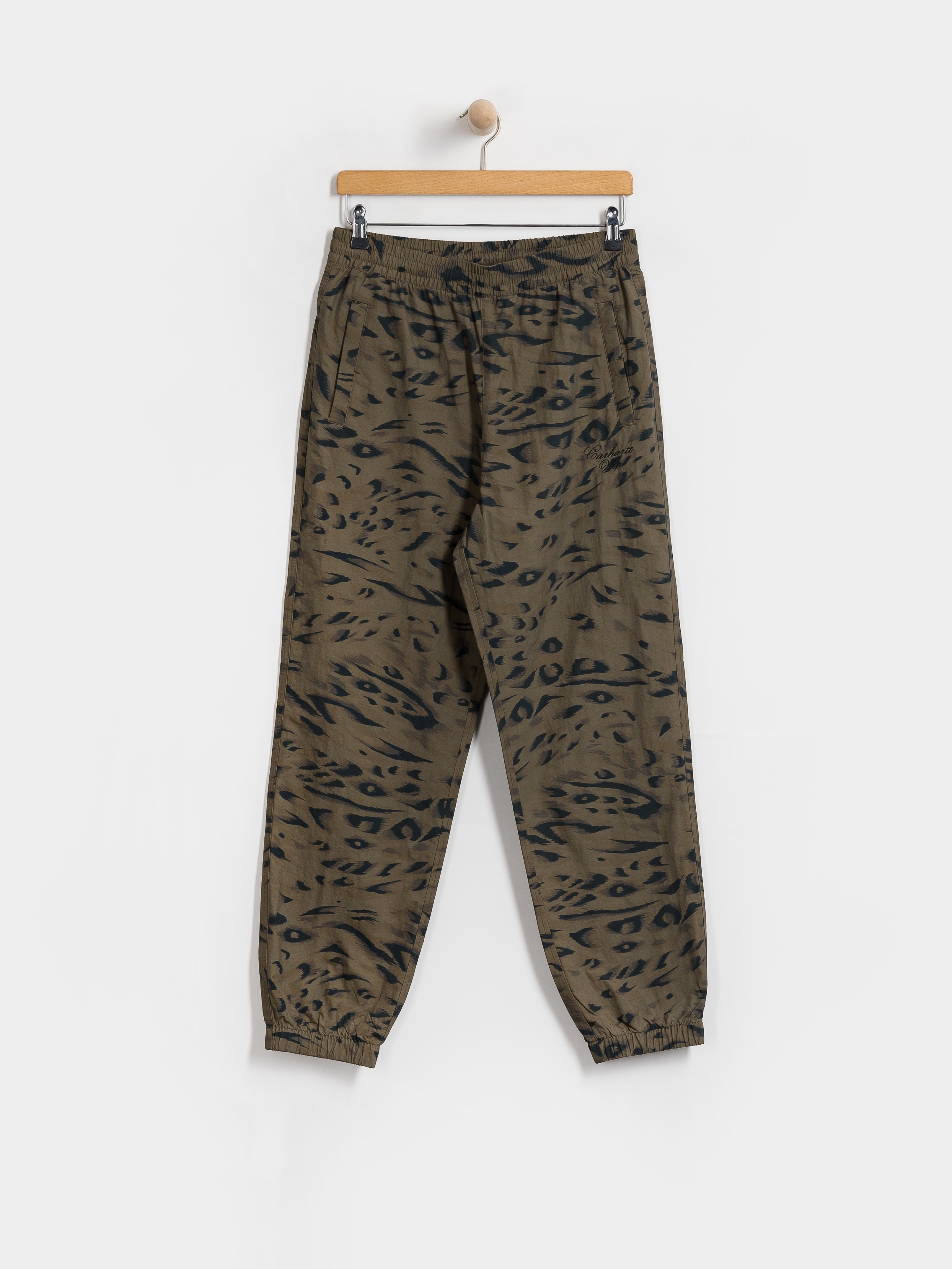 Nohavice Carhartt WIP Travon Wmn (duck feather print cypress/black)