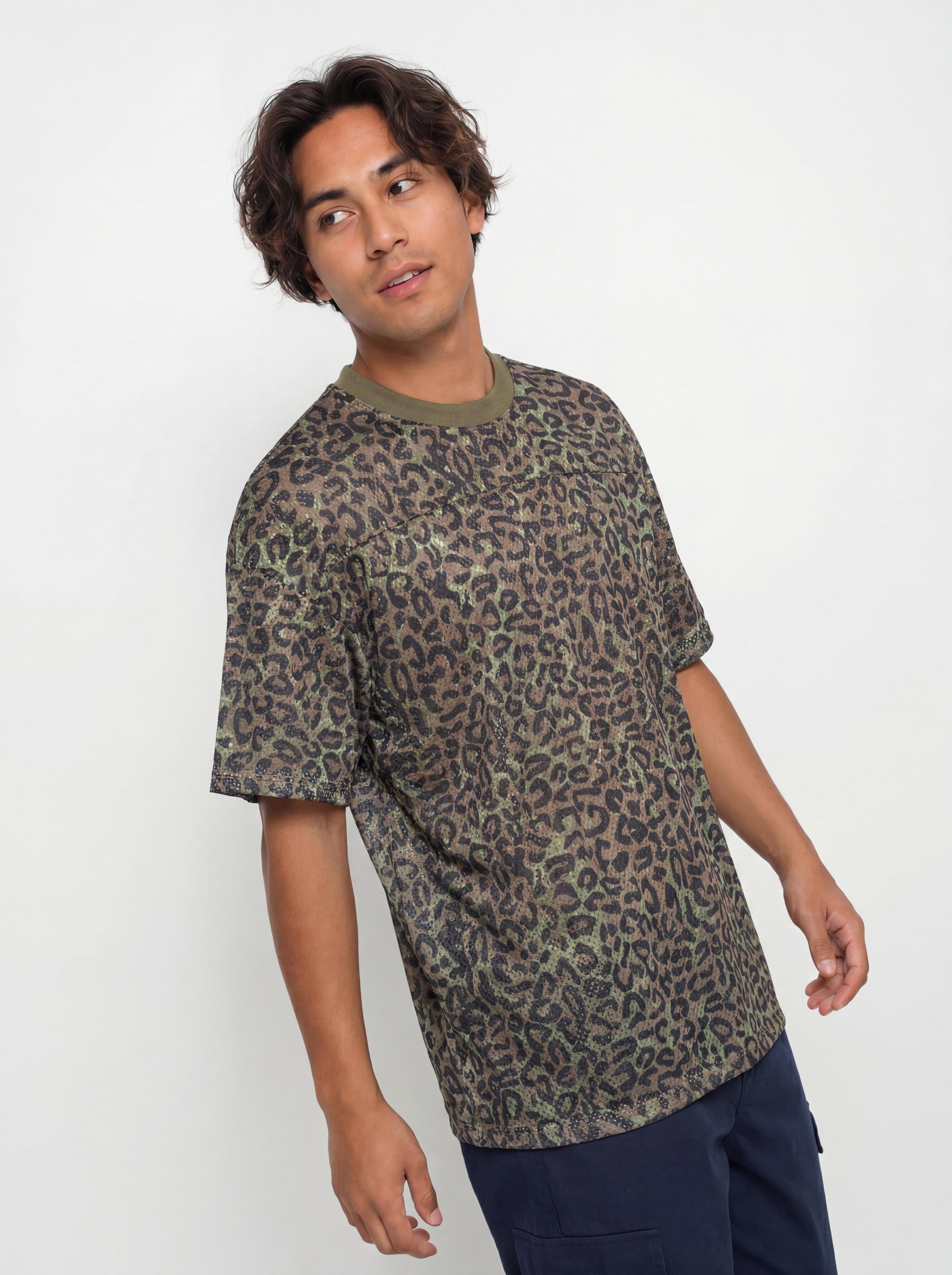 Tričko Wasted Paris Cheetah Mesh Boxy (olive khaki camo)