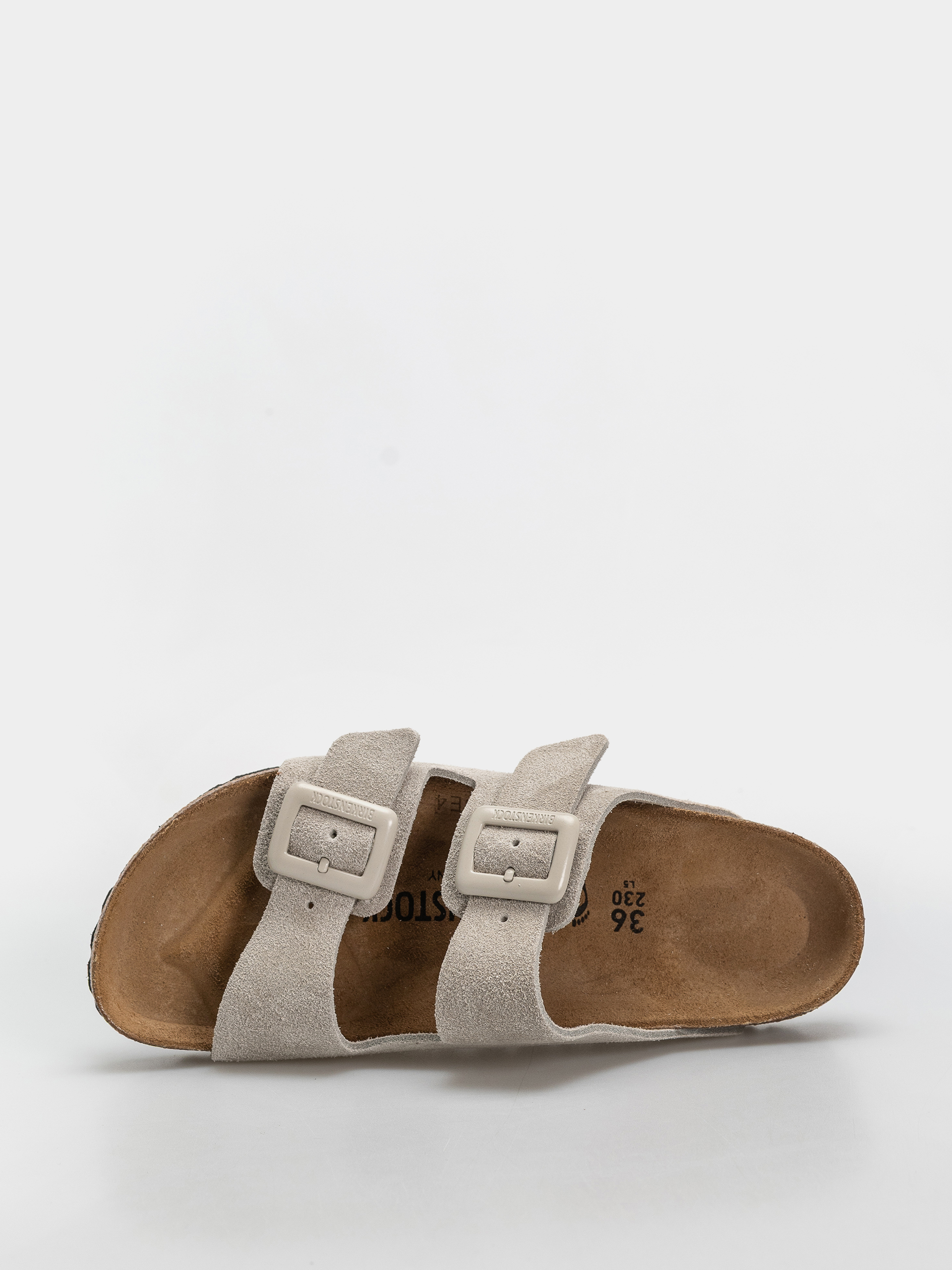Šľapky Birkenstock Arizona Suede Leather Cushion Buckle Narrow Wmn (oyster)