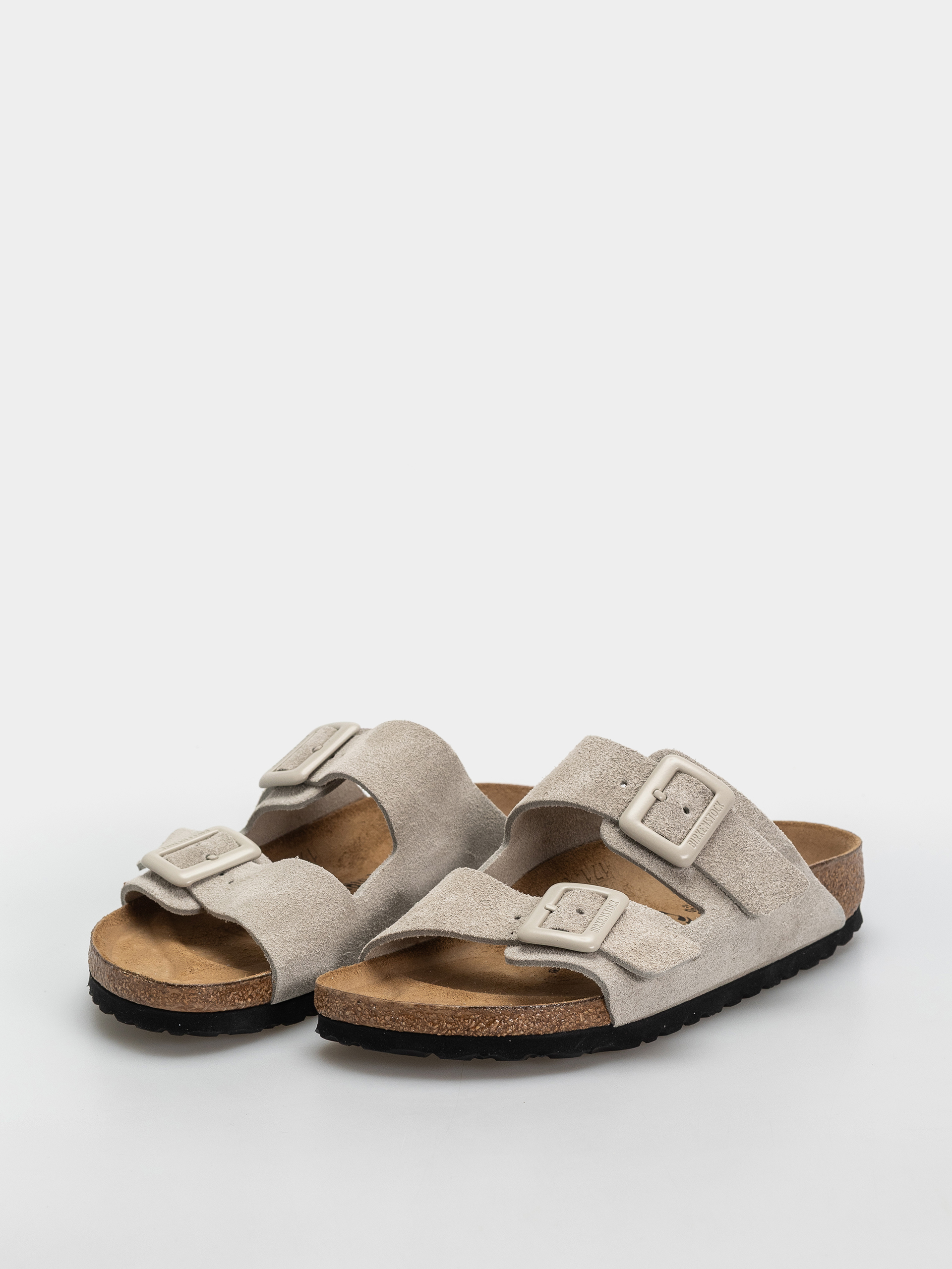 Šľapky Birkenstock Arizona Suede Leather Cushion Buckle Narrow Wmn (oyster)