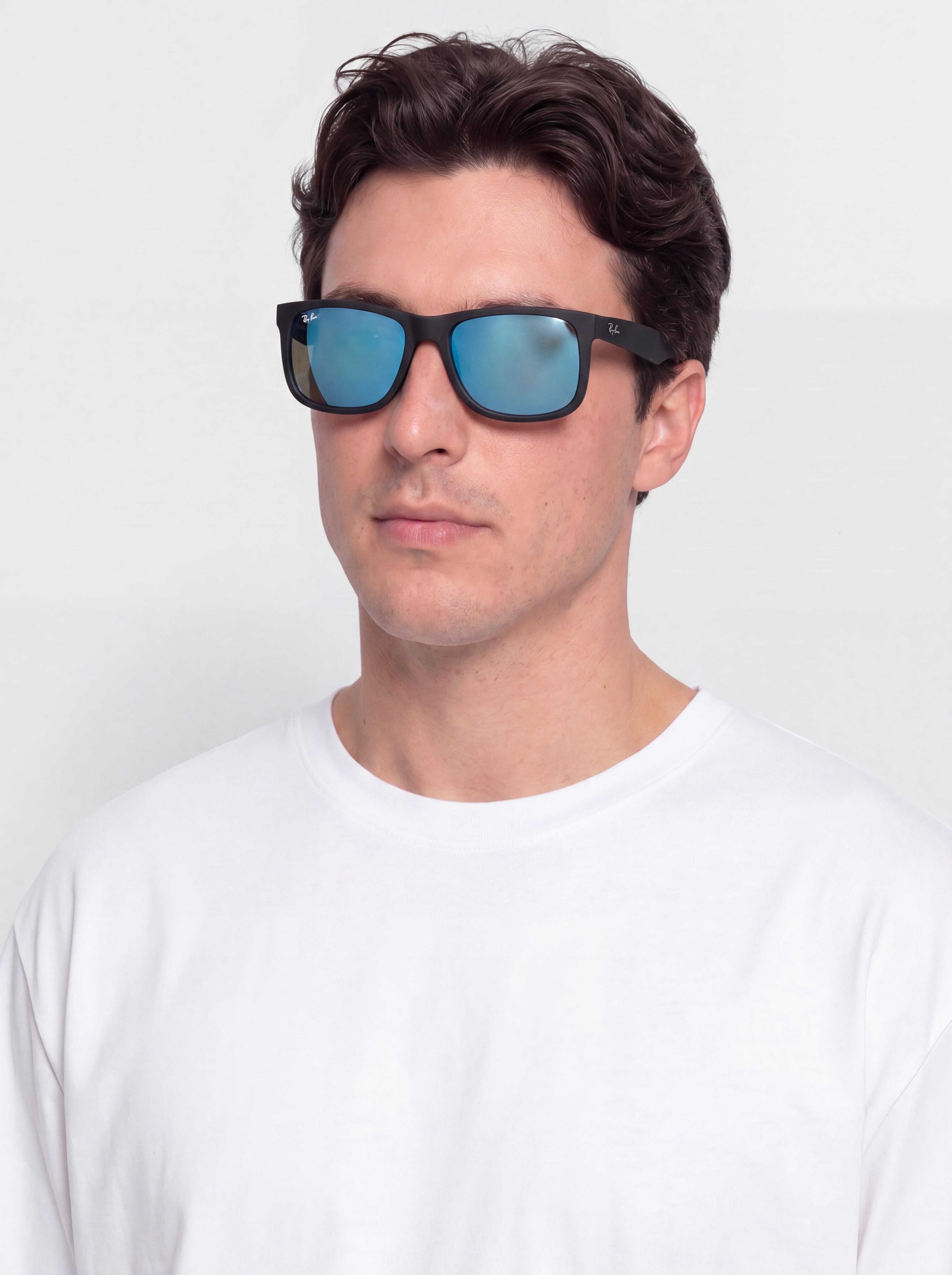 Slnečné okuliare Ray-Ban Justin (matowy guma czarny/lustrzany niebieski)
