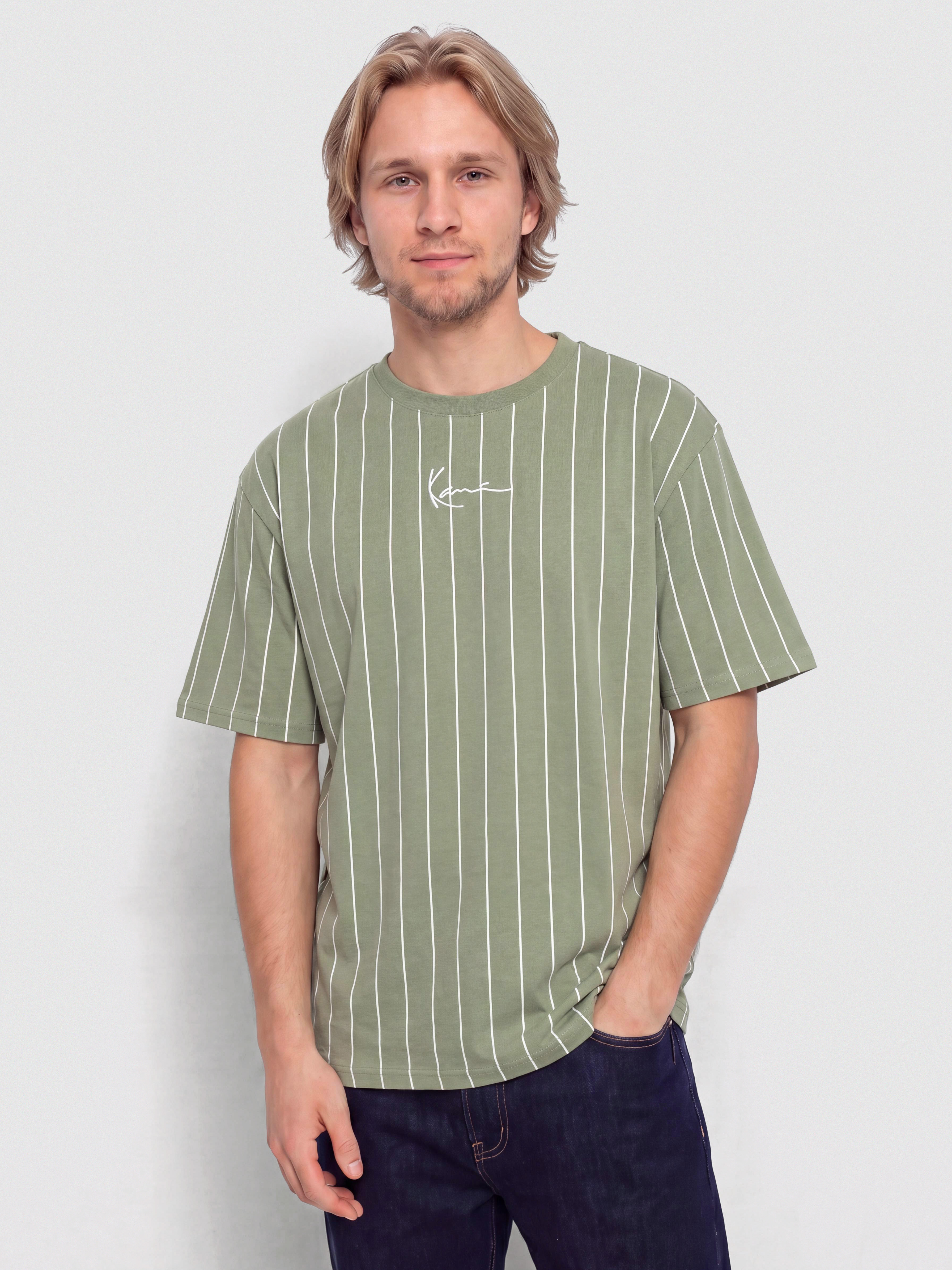 Tričko Karl Kani Small Signature Pinstripe (green)