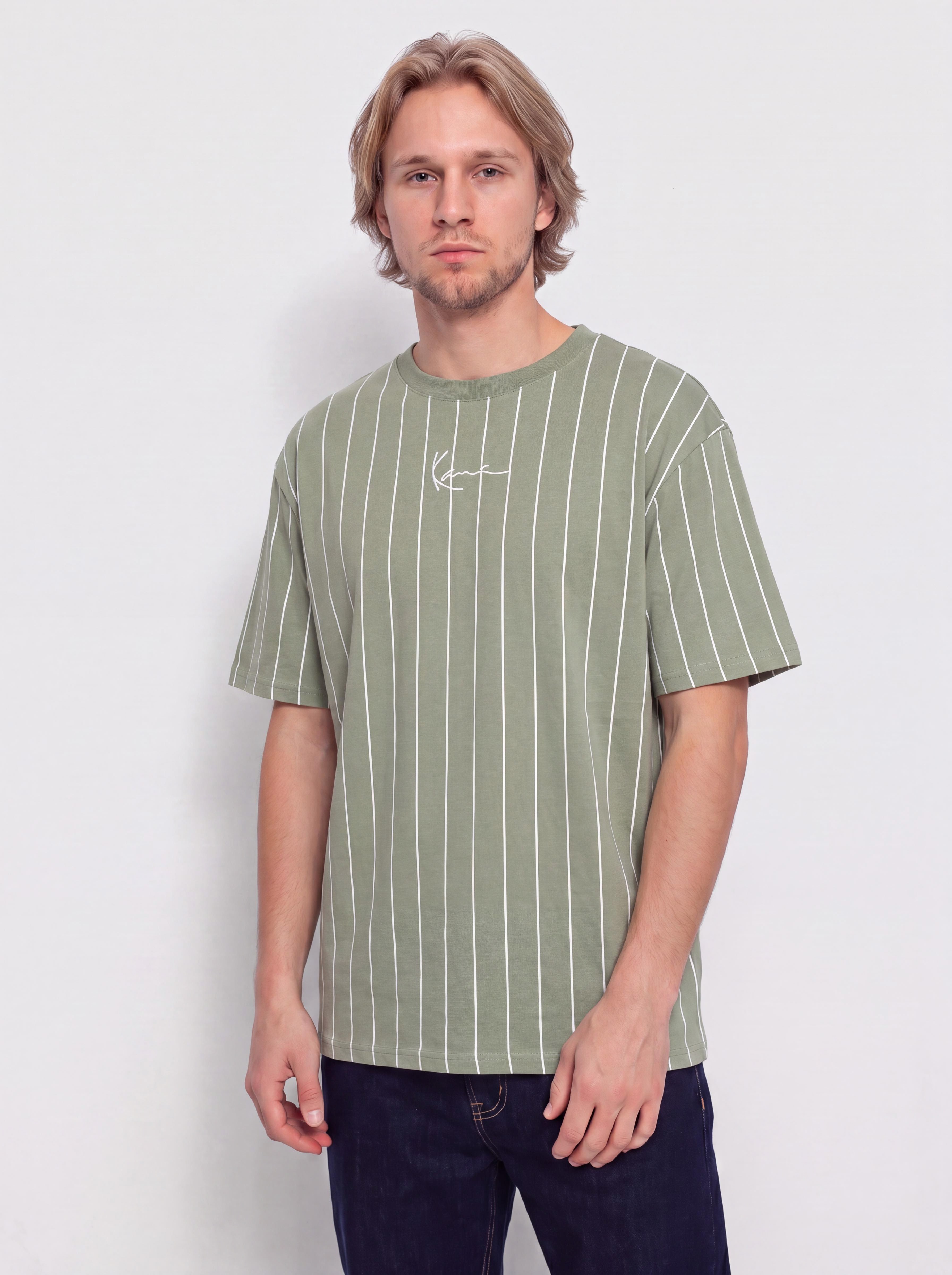 Tričko Karl Kani Small Signature Pinstripe (green)