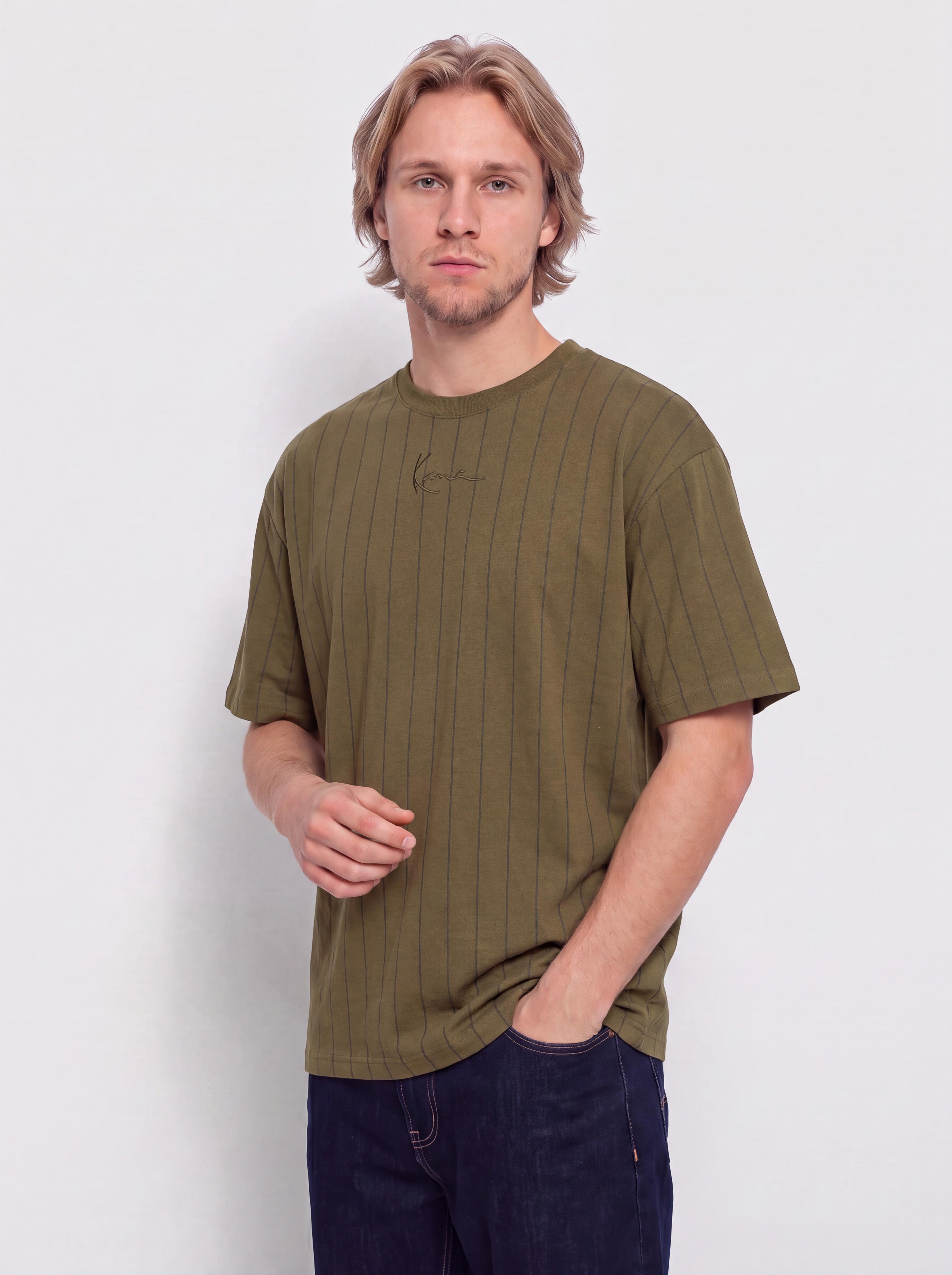 Tričko Karl Kani Small Signature Essential Pinstripe (green)
