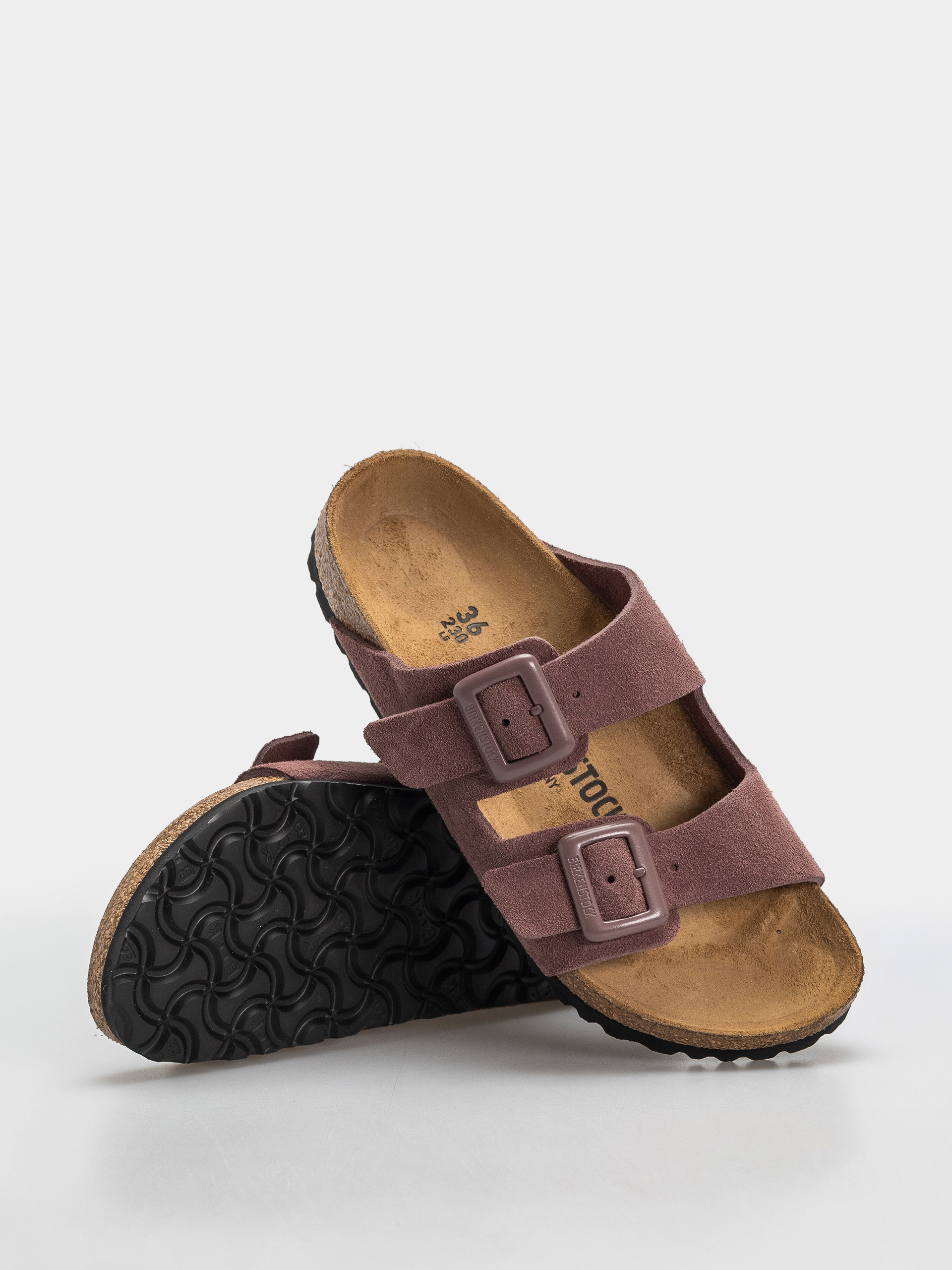 Šľapky Birkenstock Arizona Suede Leather Cushion Buckle Narrow Wmn (pepper)