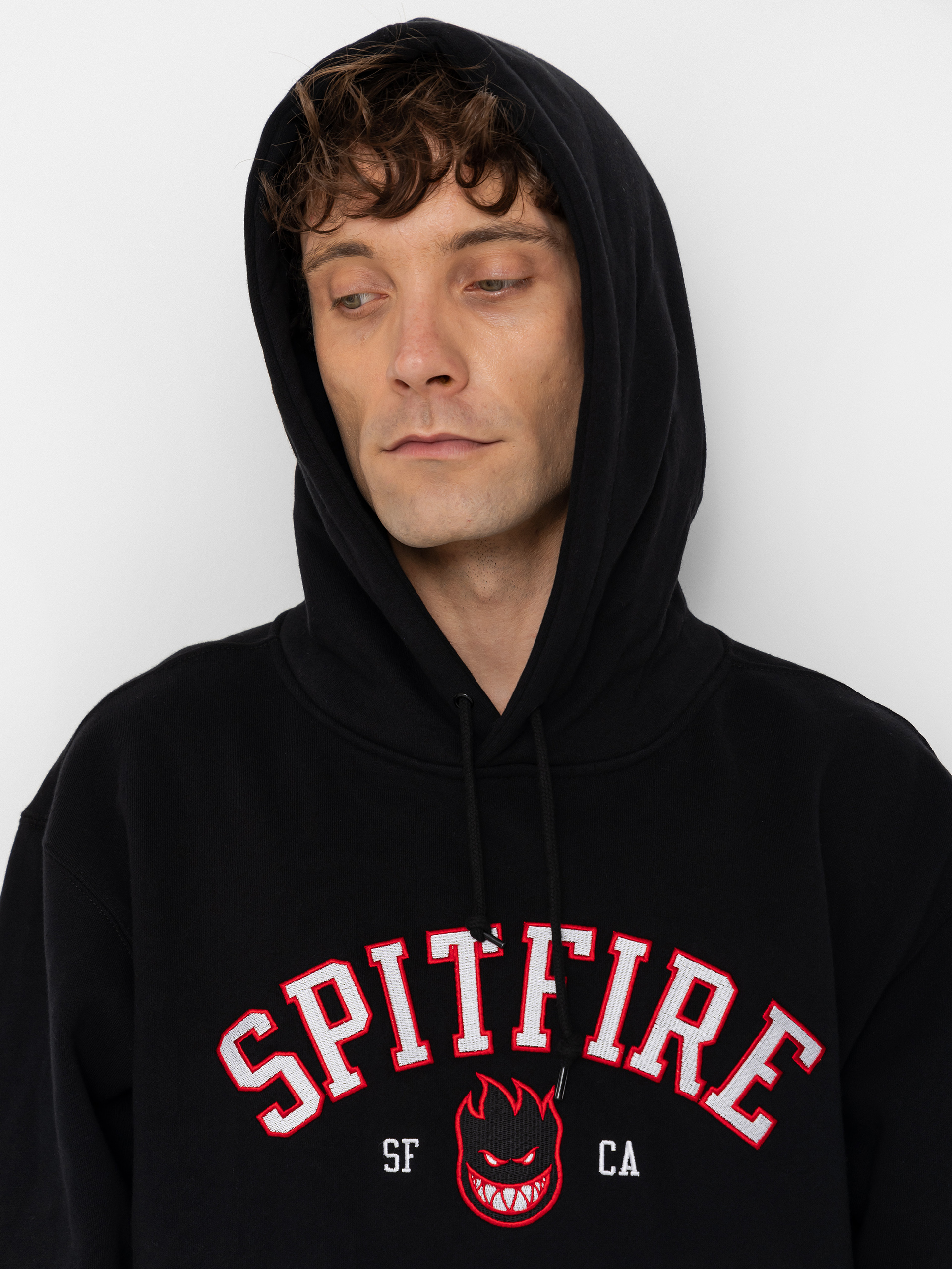 Mikina s kapucňou Spitfire Team Bighead HD (black w/red white black embroidery)