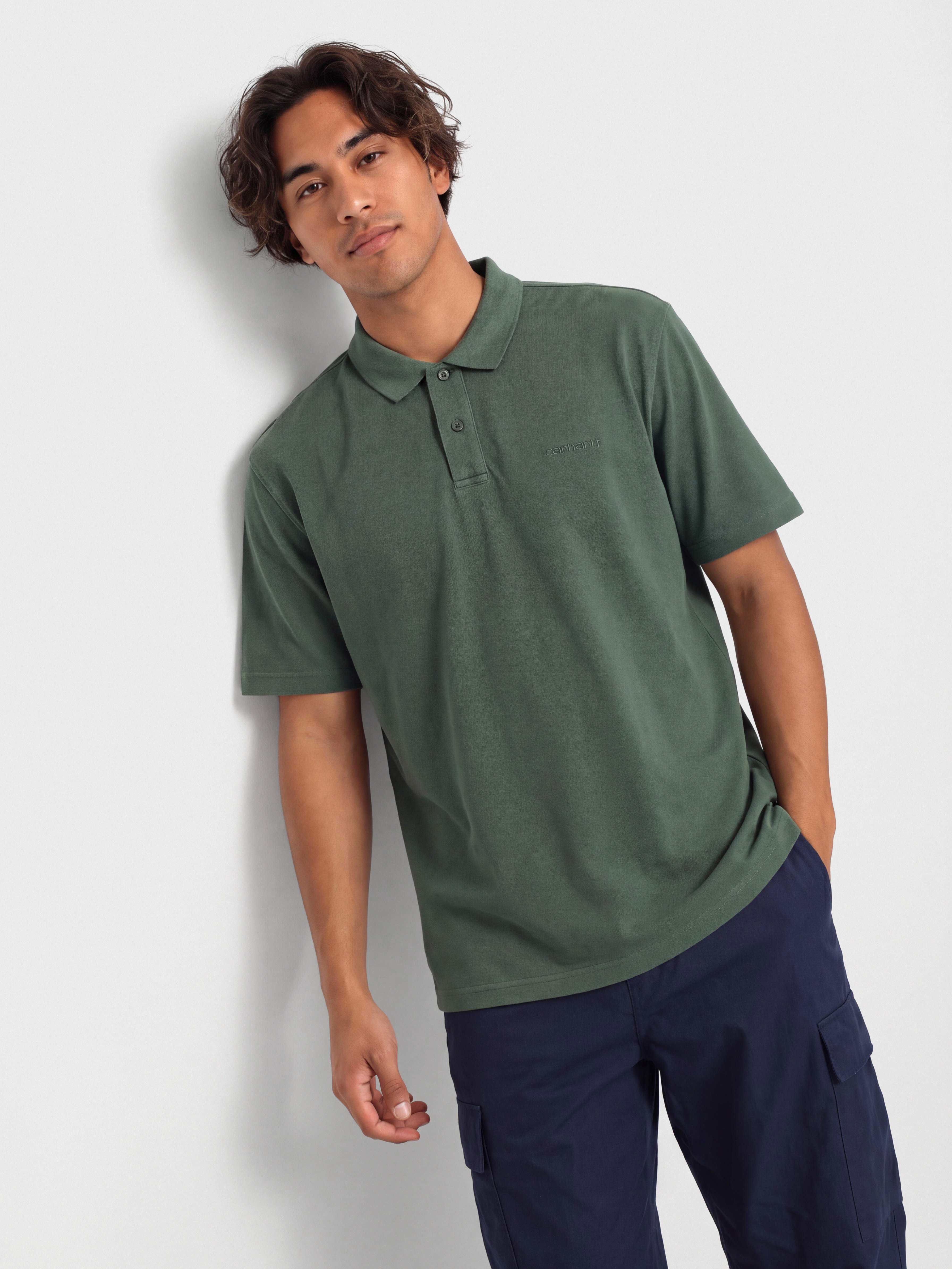 Tričko Carhartt WIP Wayne Polo (dark scarab/garment dyed)