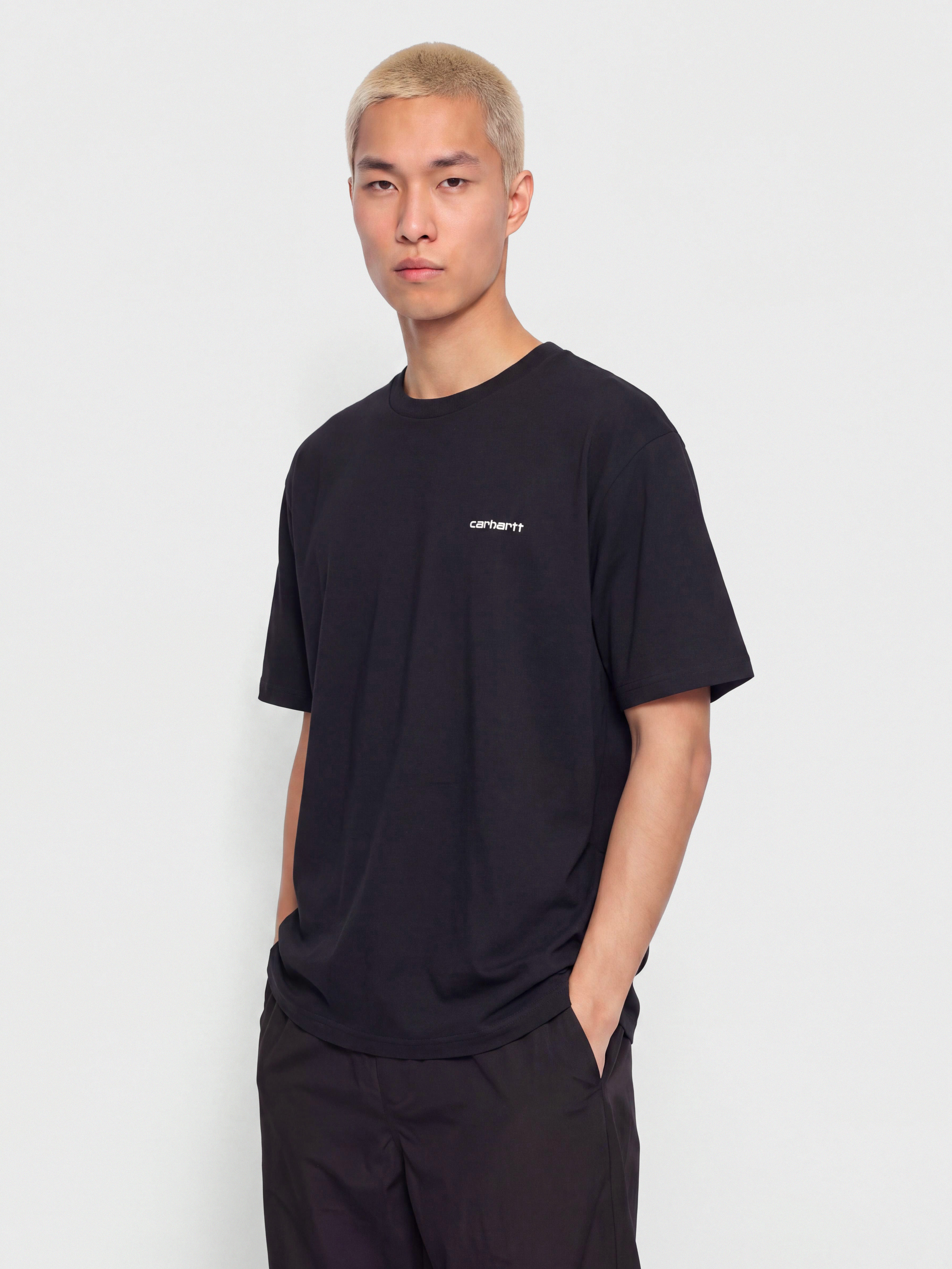Tričko Carhartt WIP Script Embroidery (dark navy/white)