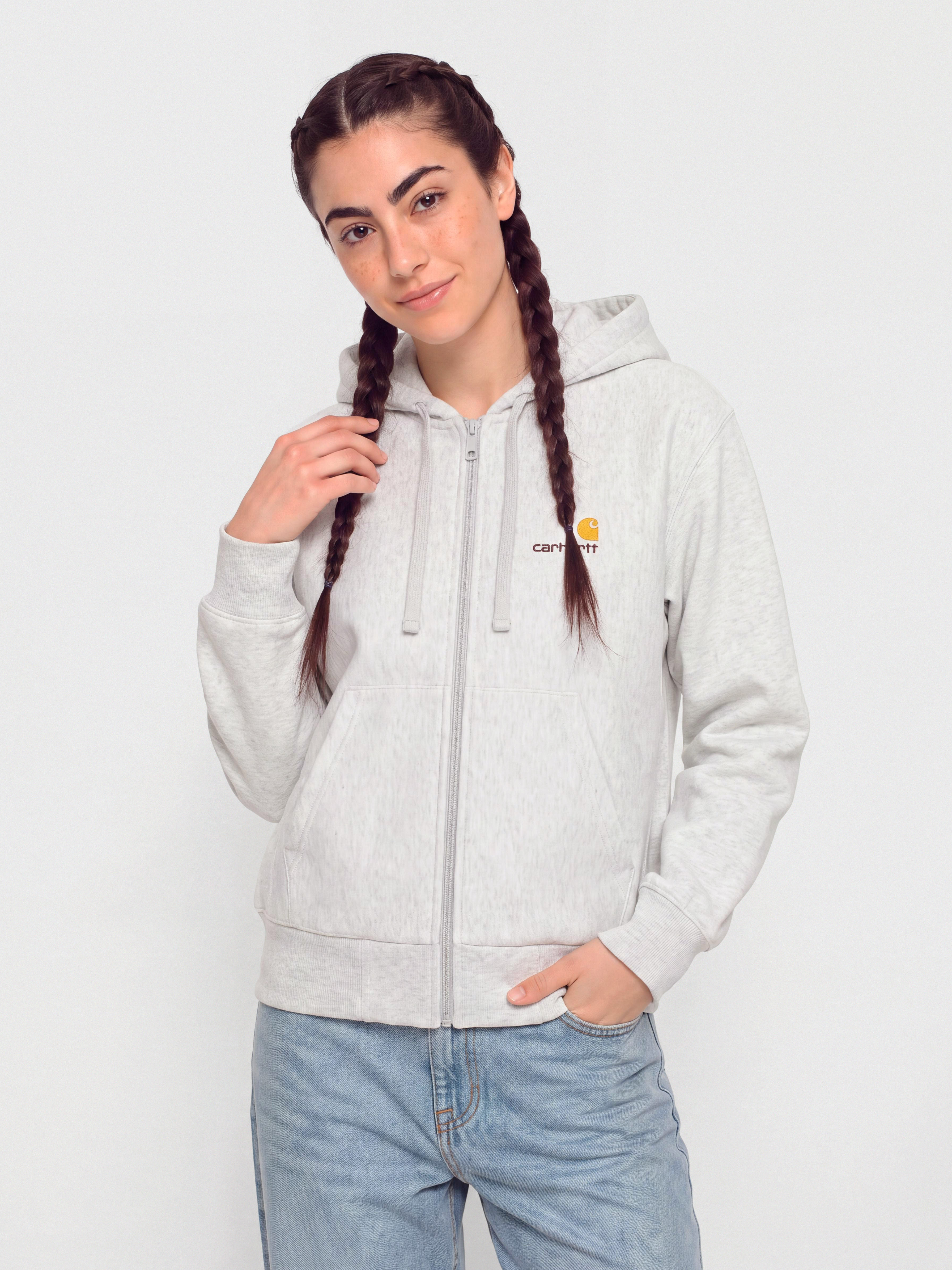 Mikina s kapucu0148ou Carhartt WIP American Script ZHD Wmn (ash heather)