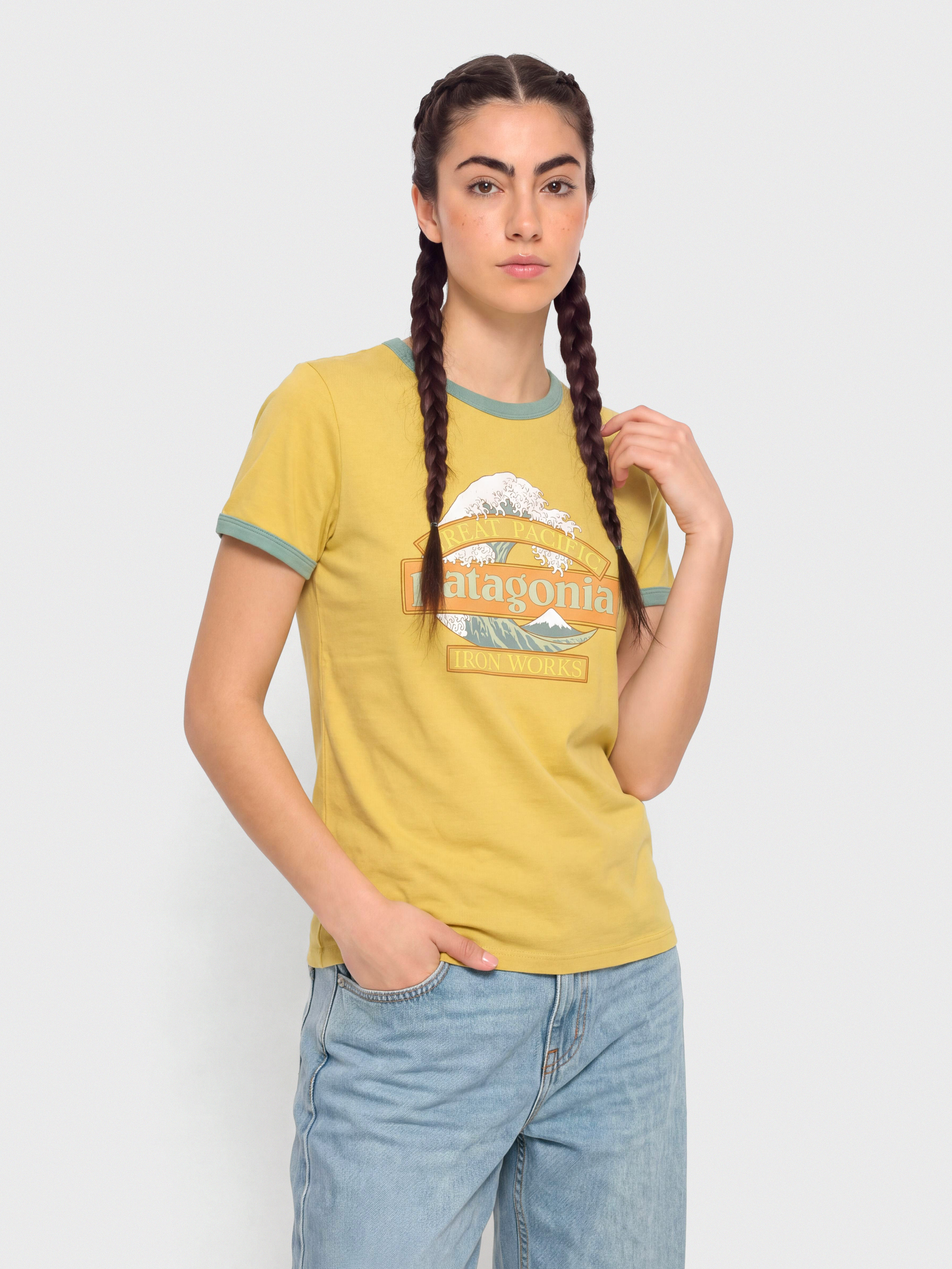 Tričko Patagonia Great Waves Ringer Wmn (lynx tan)