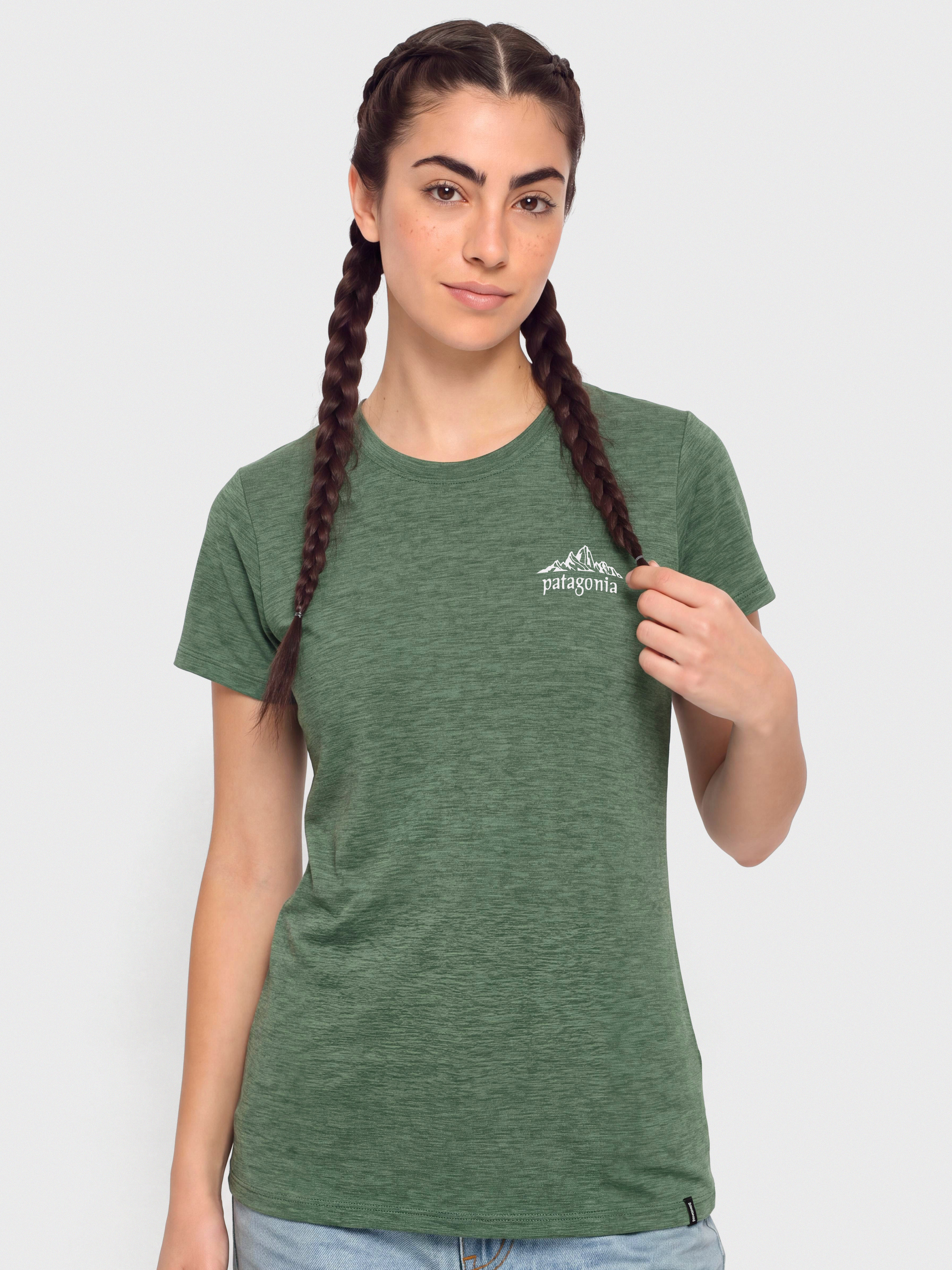 Tričko Patagonia Cap Cool Daily Cloud Crag Wmn (canopy green light canopy green x dye)