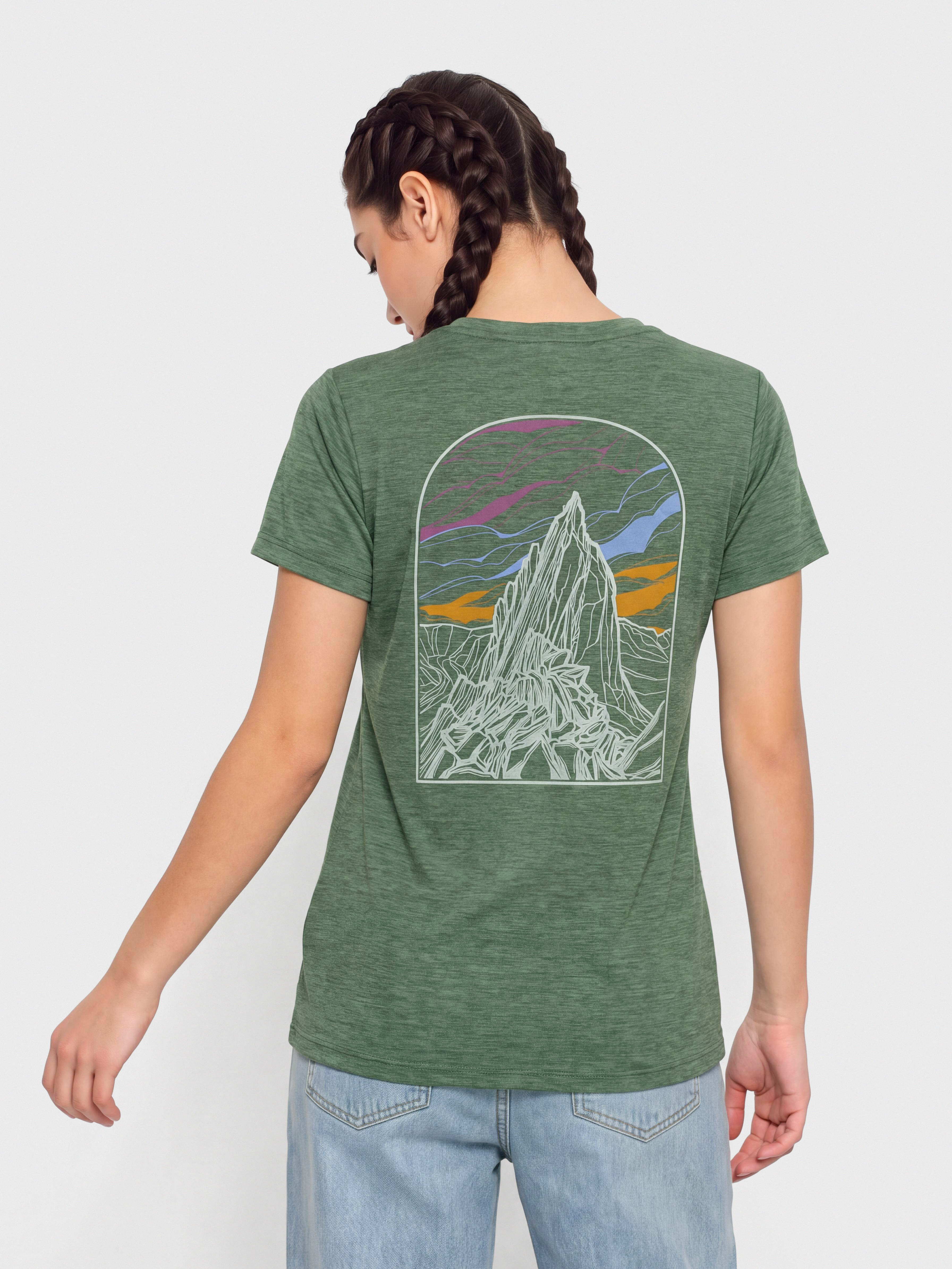 Tričko Patagonia Cap Cool Daily Cloud Crag Wmn (canopy green light canopy green x dye)
