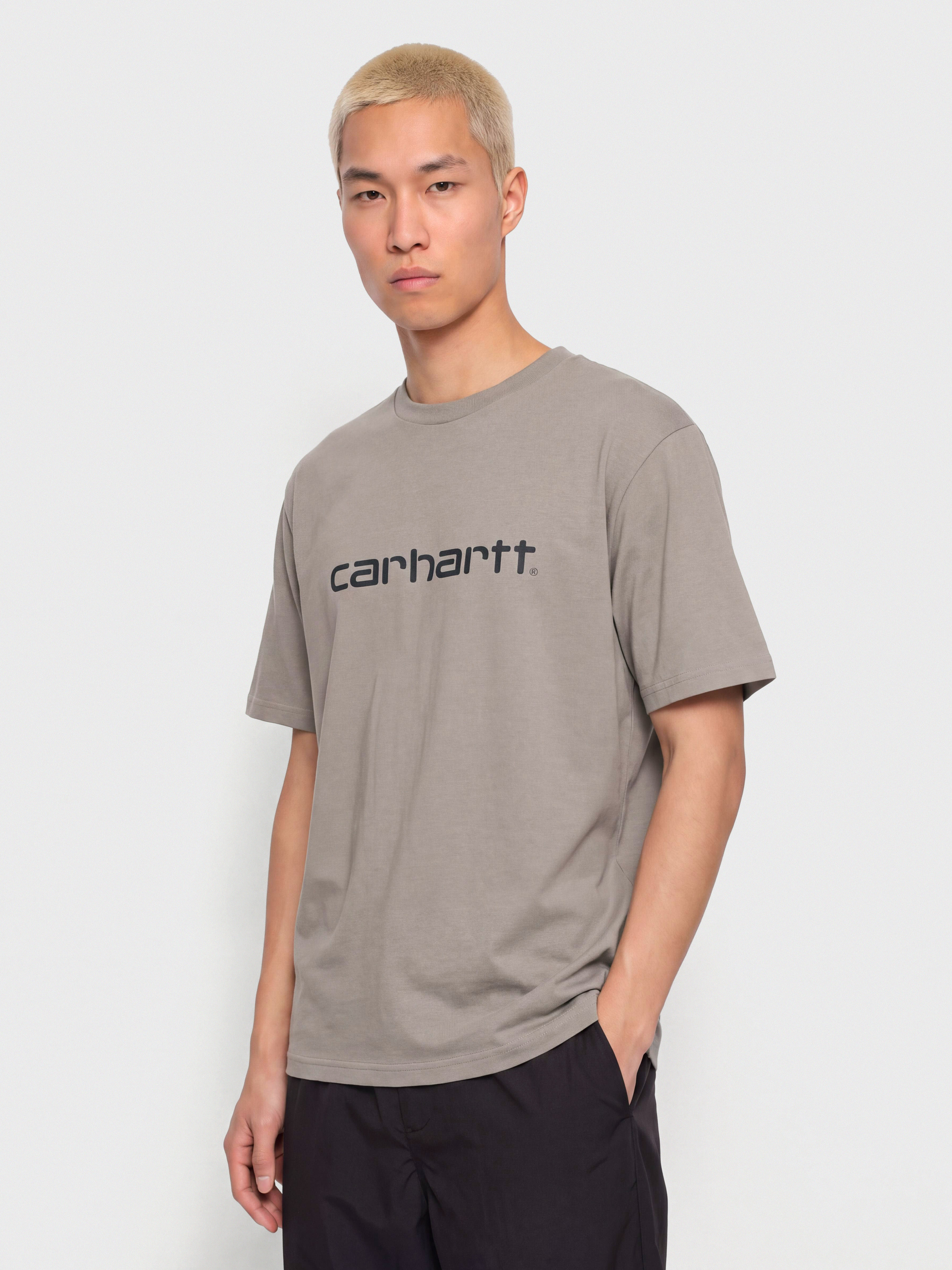 Tričko Carhartt WIP Script (shady grey/dark navy)