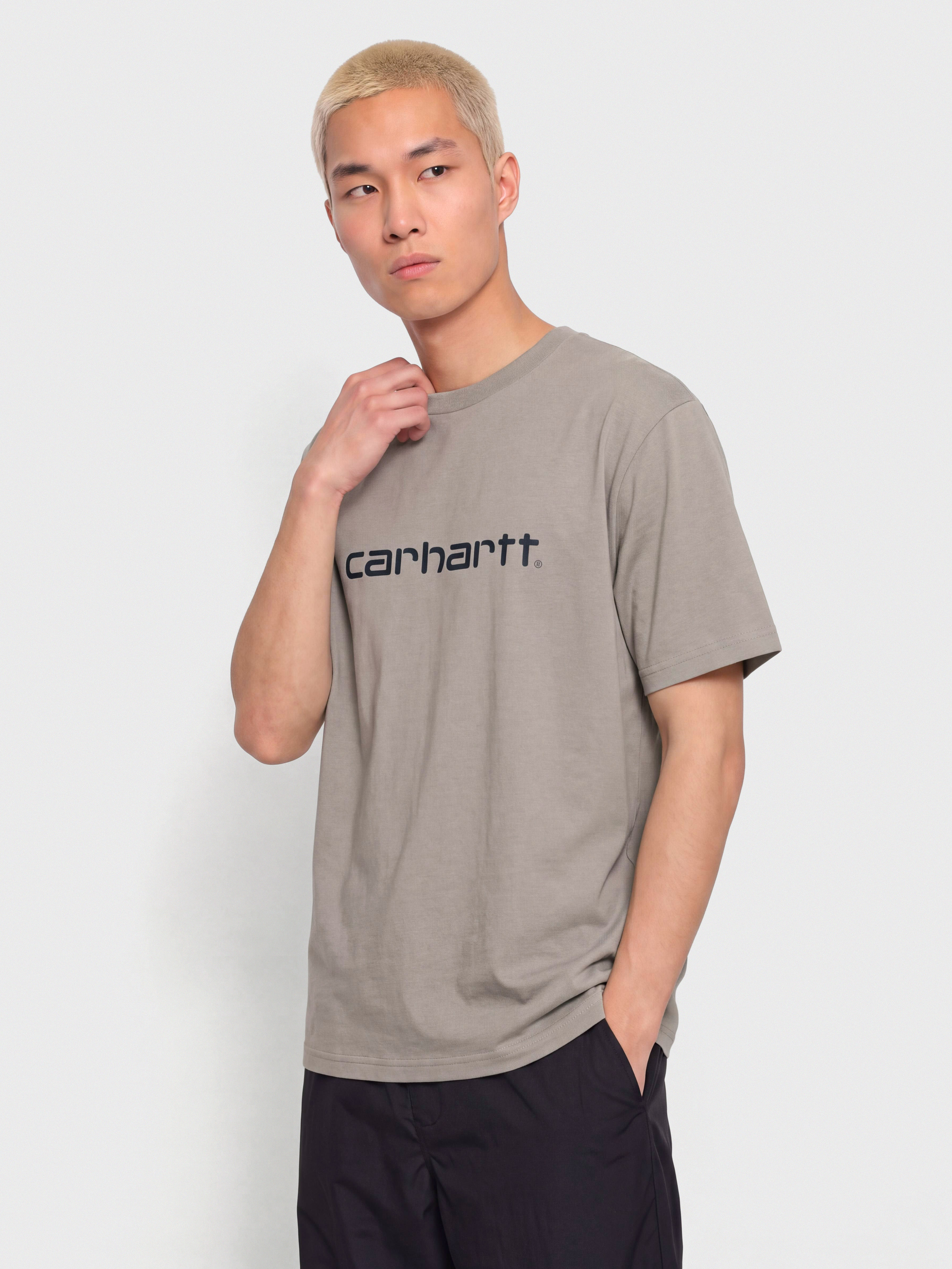 Tričko Carhartt WIP Script (shady grey/dark navy)