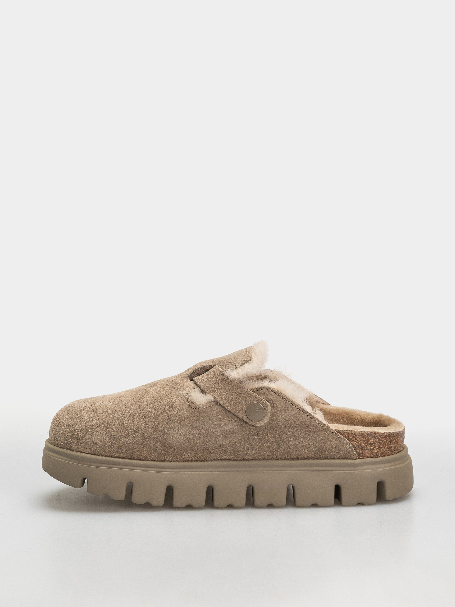 Šľapky Birkenstock Boston Chunky Shearling Suede Leather Narrow Wmn (taupe)