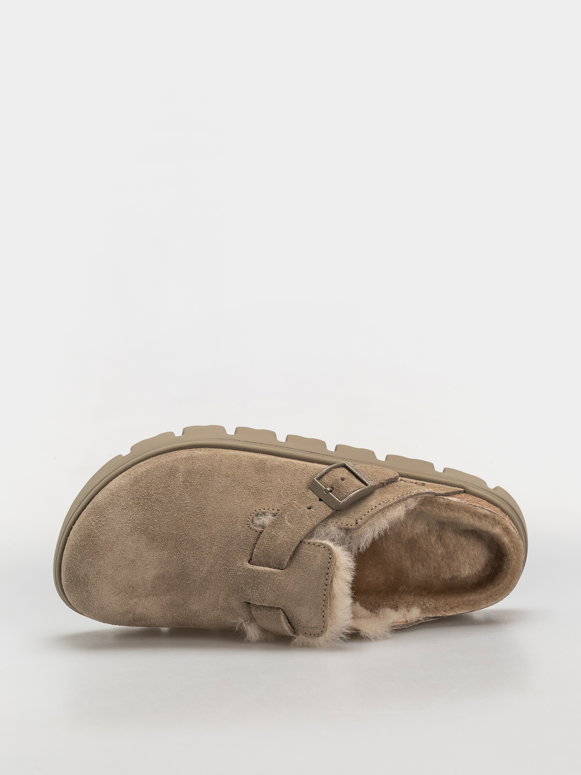 Šľapky Birkenstock Boston Chunky Shearling Suede Leather Narrow Wmn (taupe)