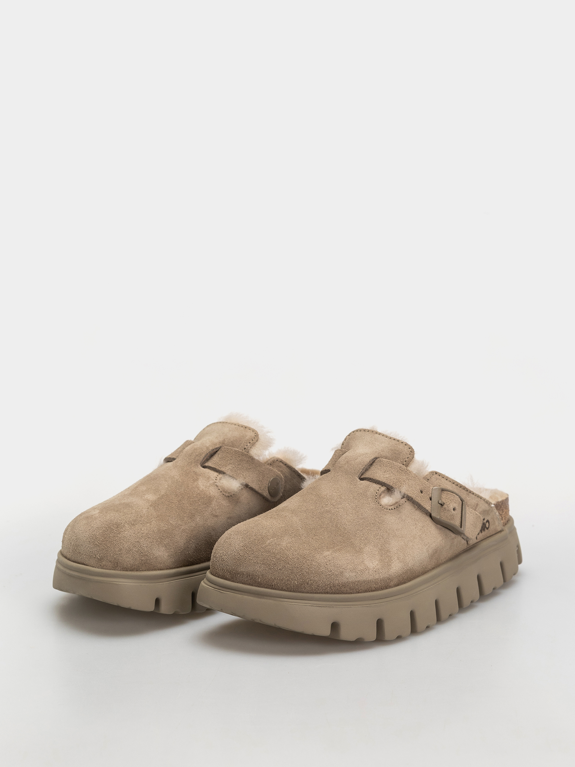 Šľapky Birkenstock Boston Chunky Shearling Suede Leather Narrow Wmn (taupe)