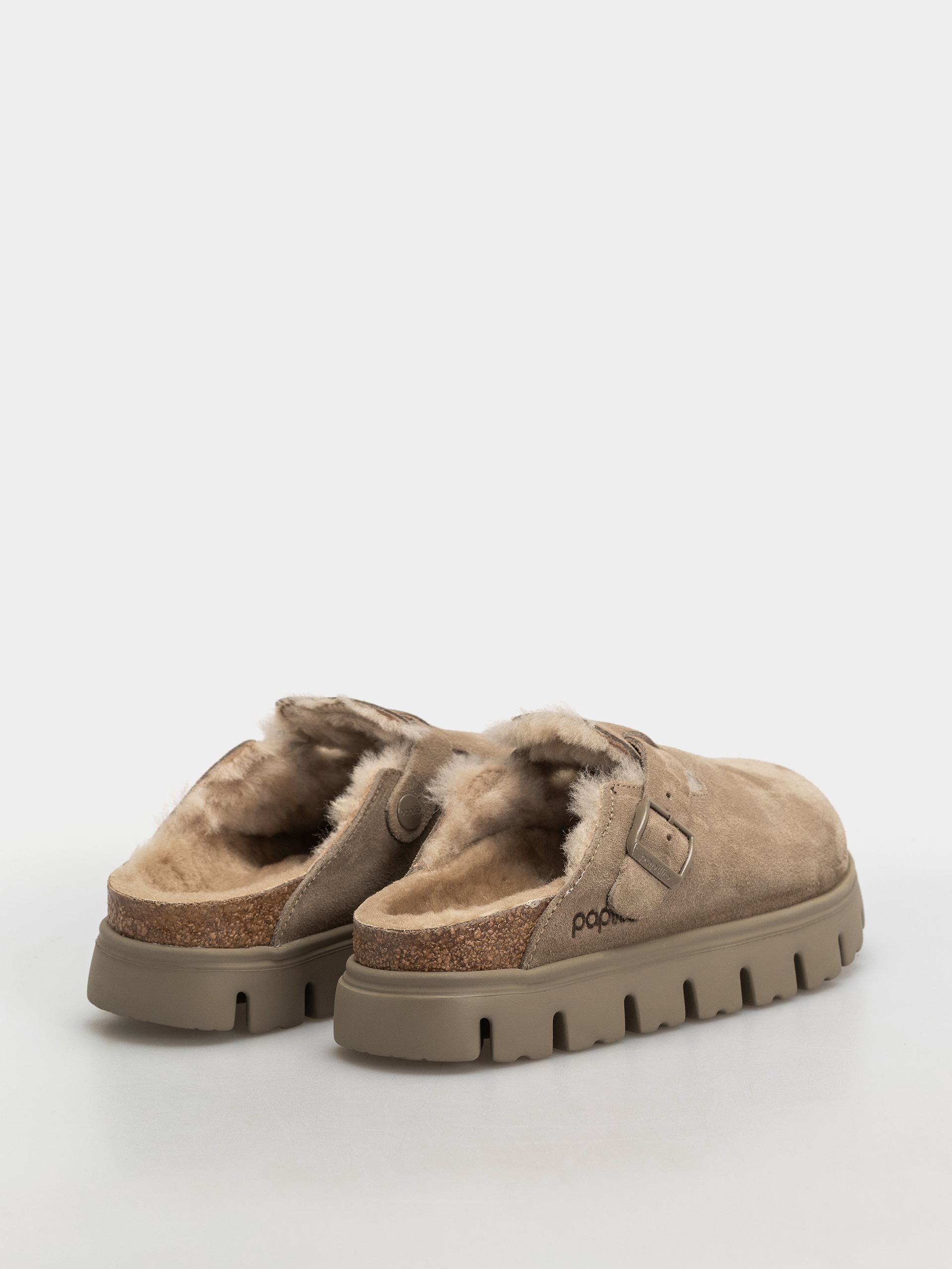 Šľapky Birkenstock Boston Chunky Shearling Suede Leather Narrow Wmn (taupe)
