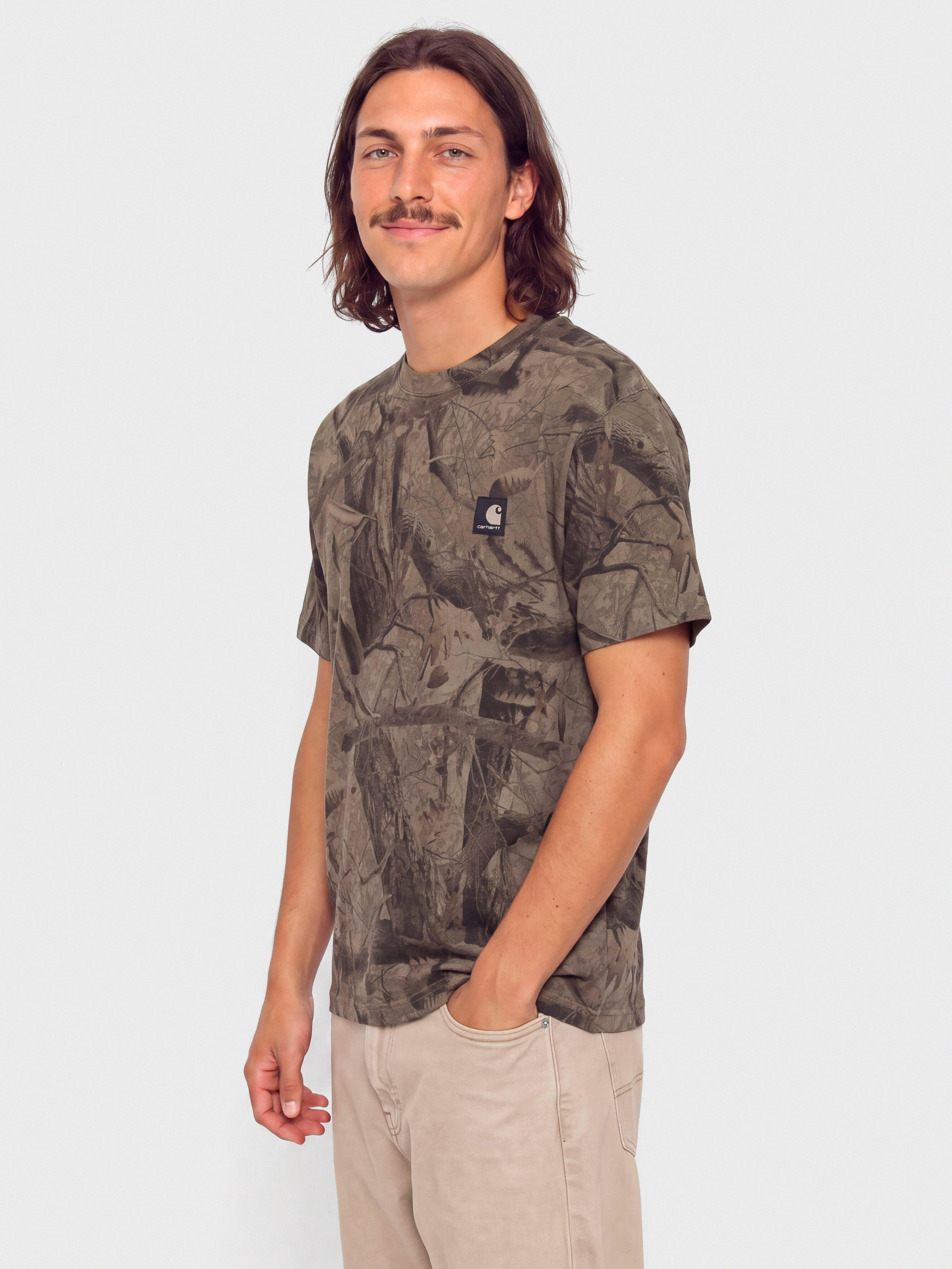 Tričko Carhartt WIP Feather Tree (camo feather tree khaki/shungite/garment dyed)