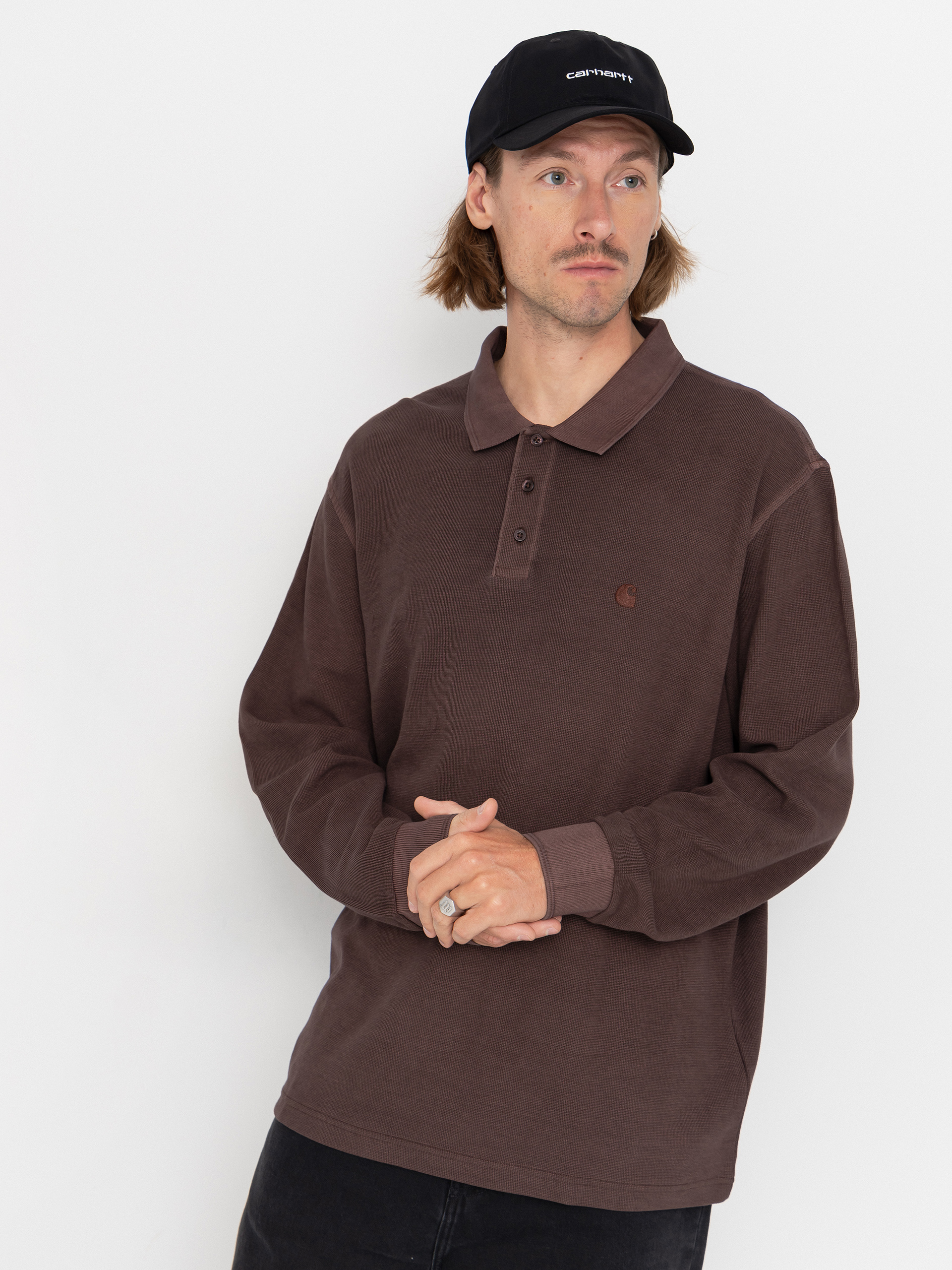 Triko Carhartt WIP Waffle Rugby (palisander/garment dyed)