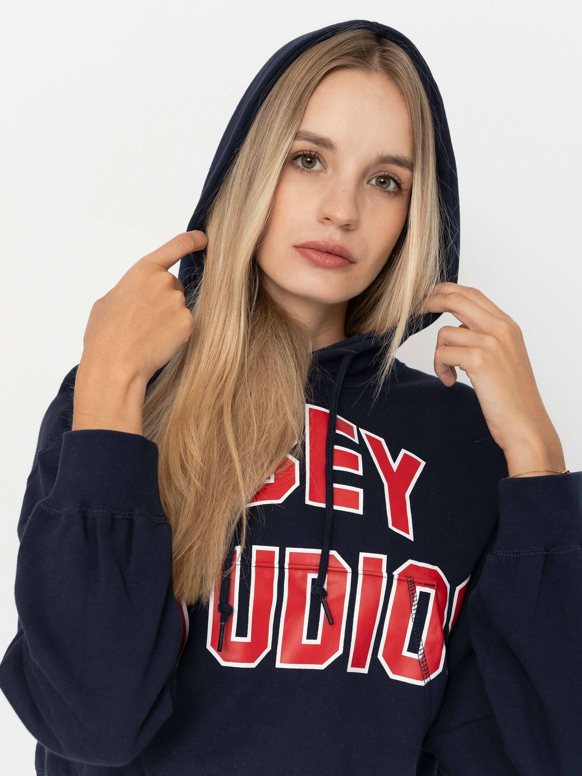 Mikina s kapucňou OBEY Studios Collegiate HD Wmn (dark navy)