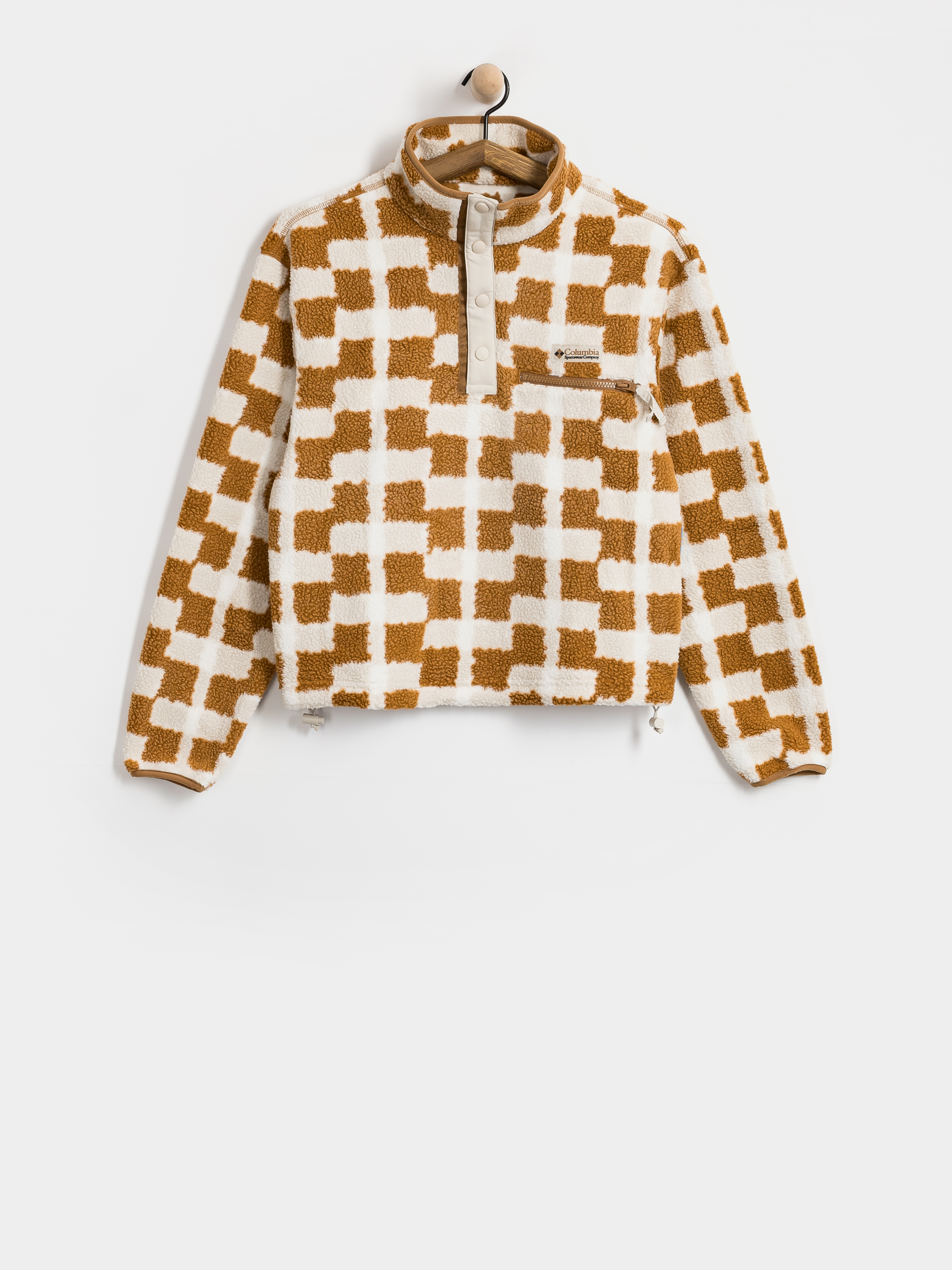 Dámsky Flísová mikina Columbia Helvetia II Printed Cropped Half Snap (camel brown/geostack)